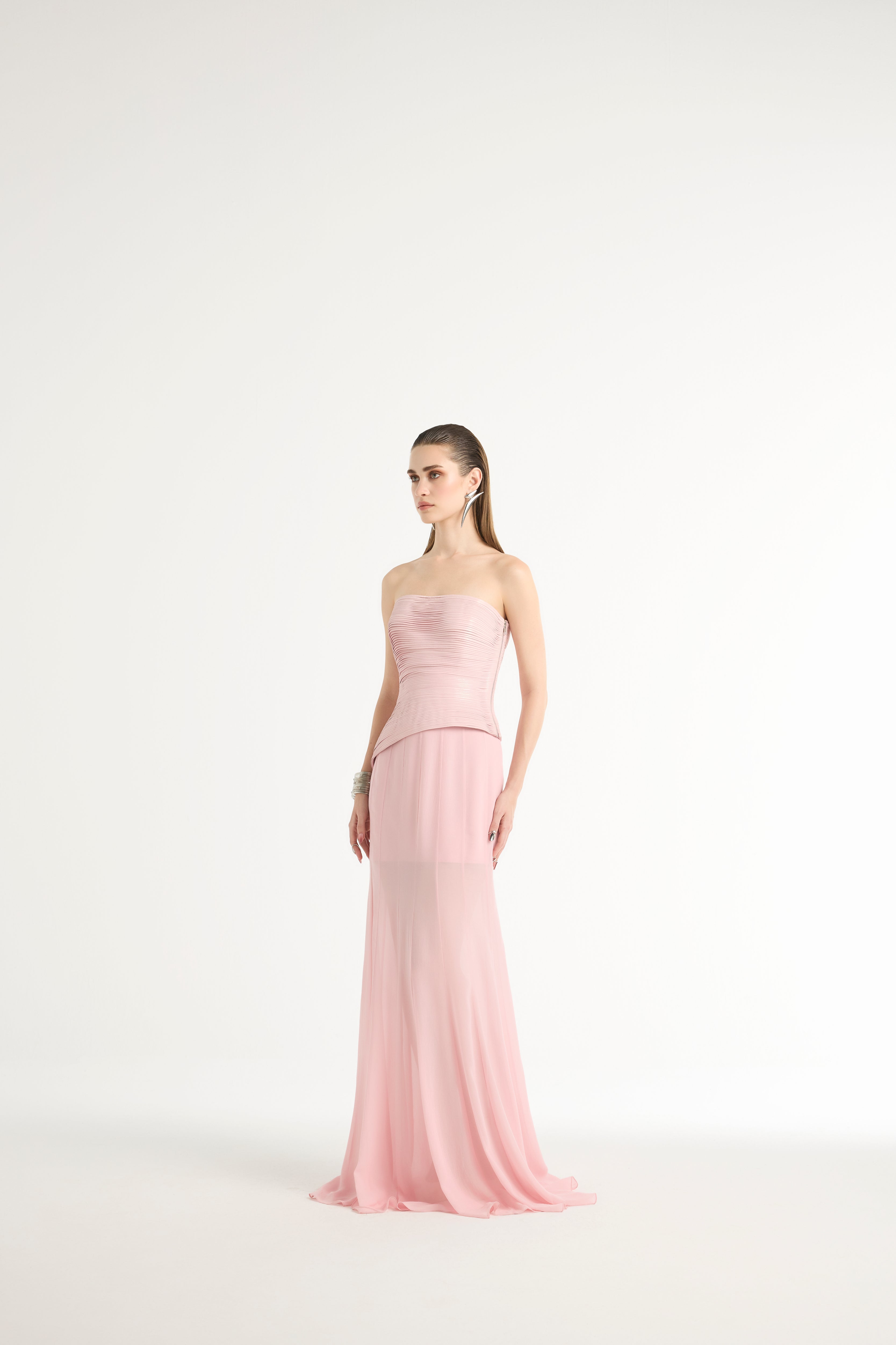 Semi-Sheer Paneled Skirt in Pink