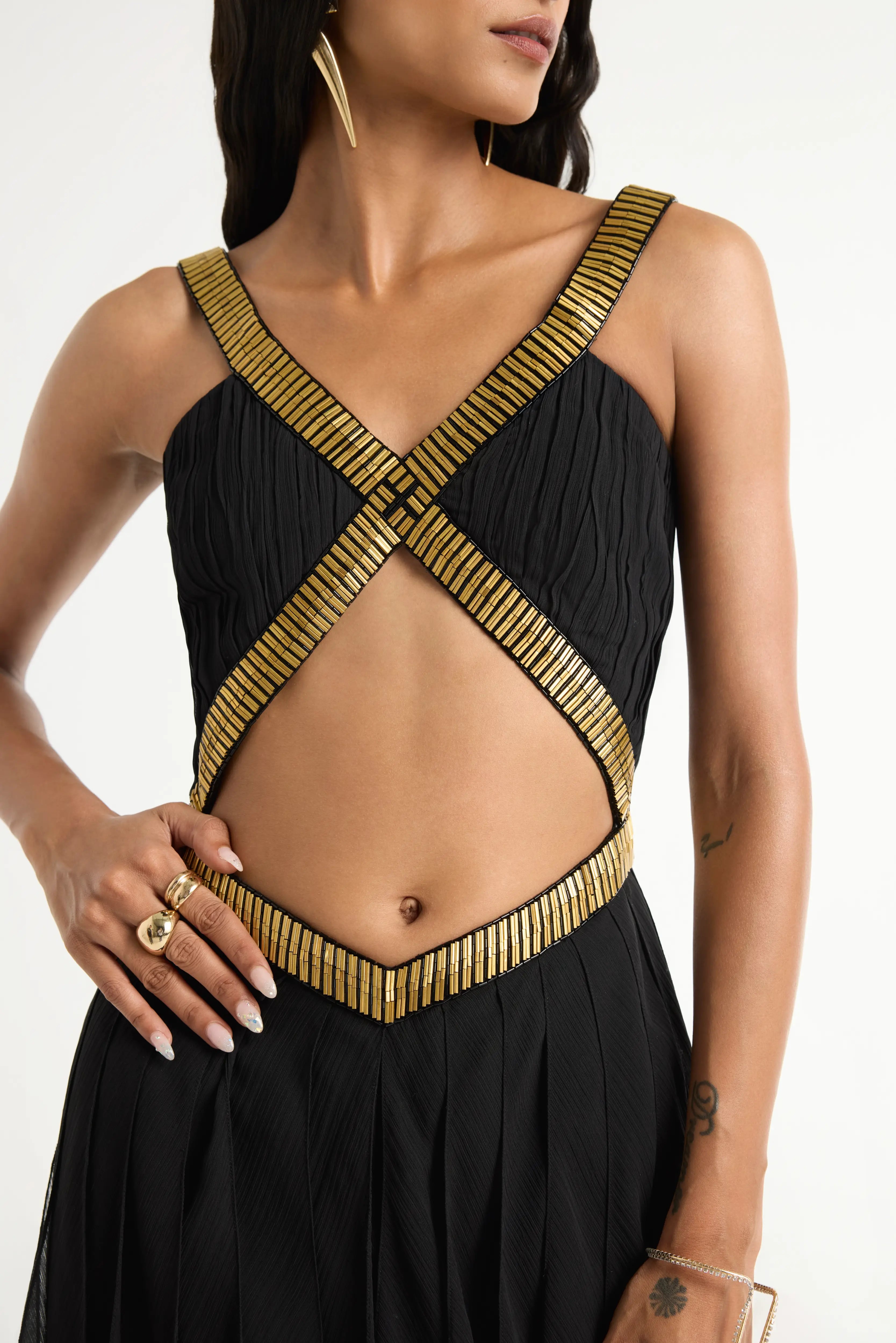 Embellished Ruffle Maxi in Black