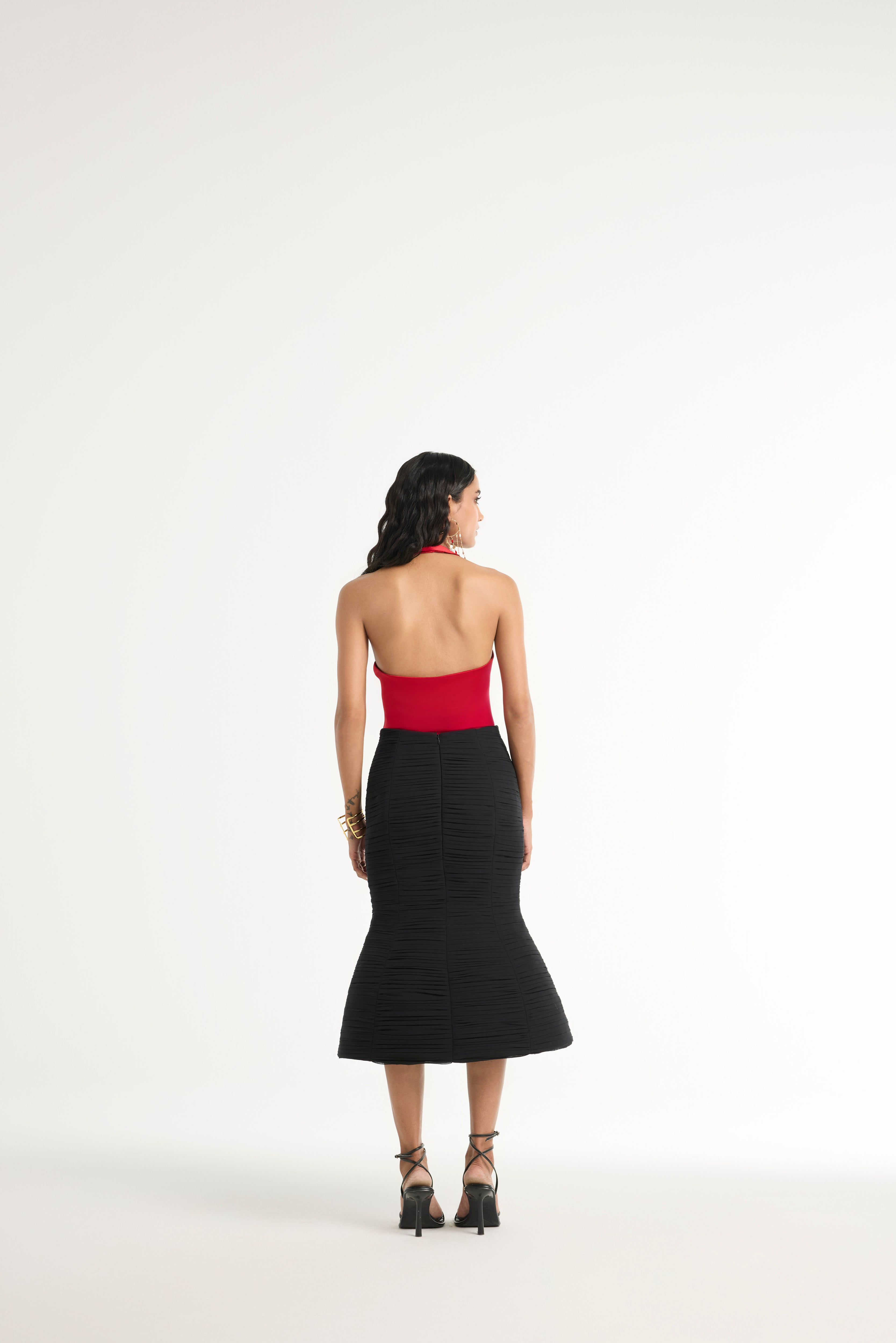 Ruched Dome Midi Skirt in Black