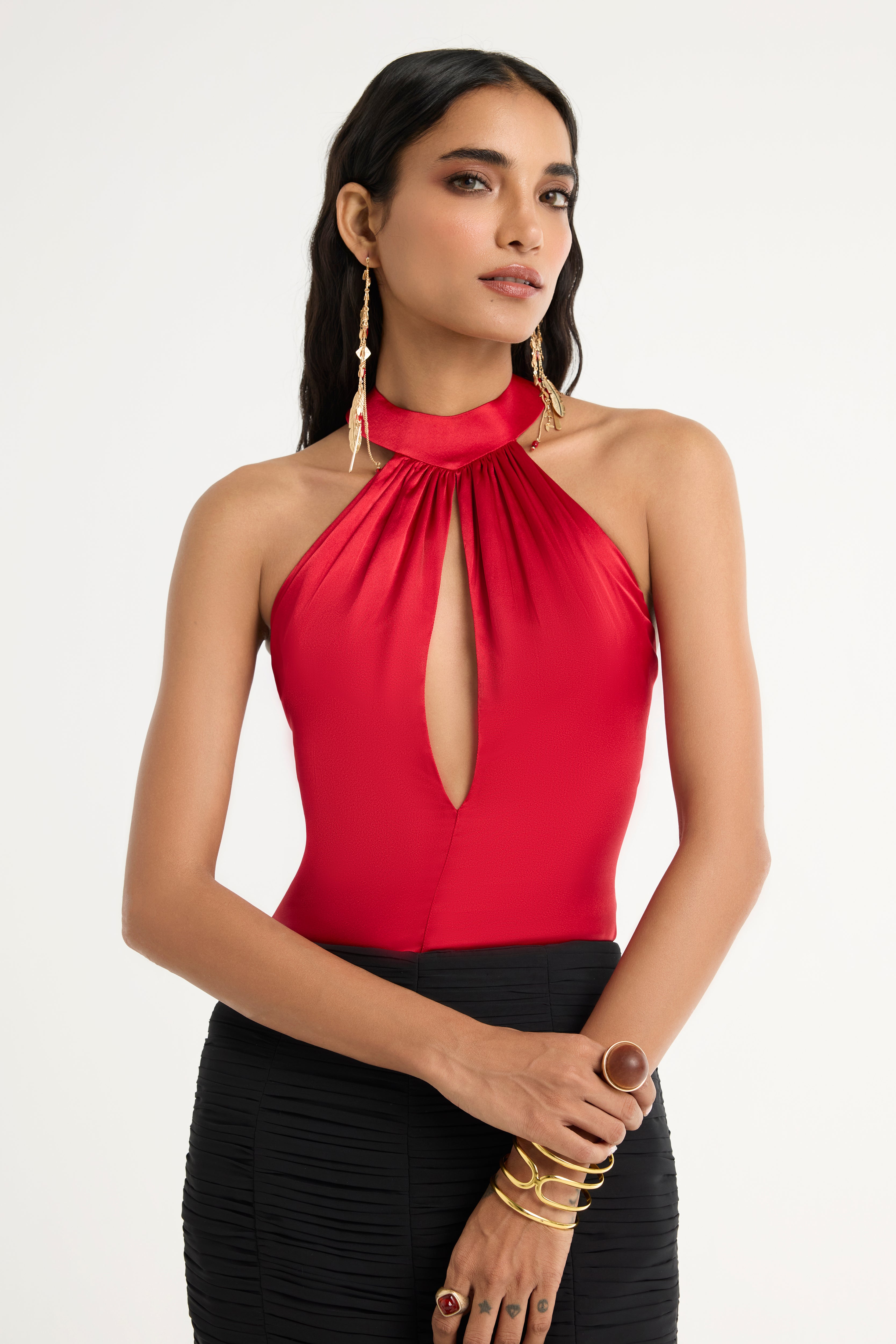 Gathered Halter Neck Top in Red