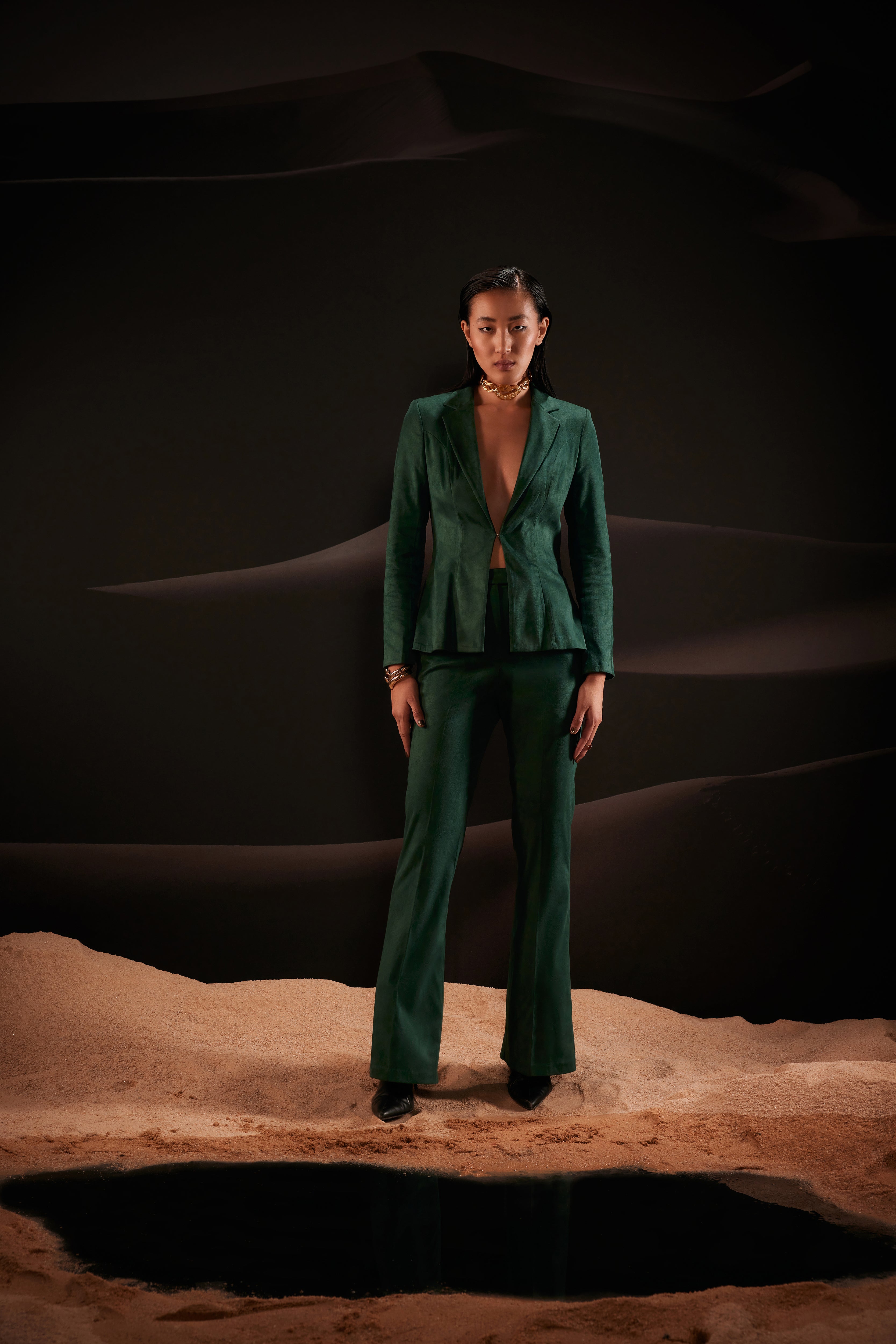 Single-Breasted Blazer Set in Green