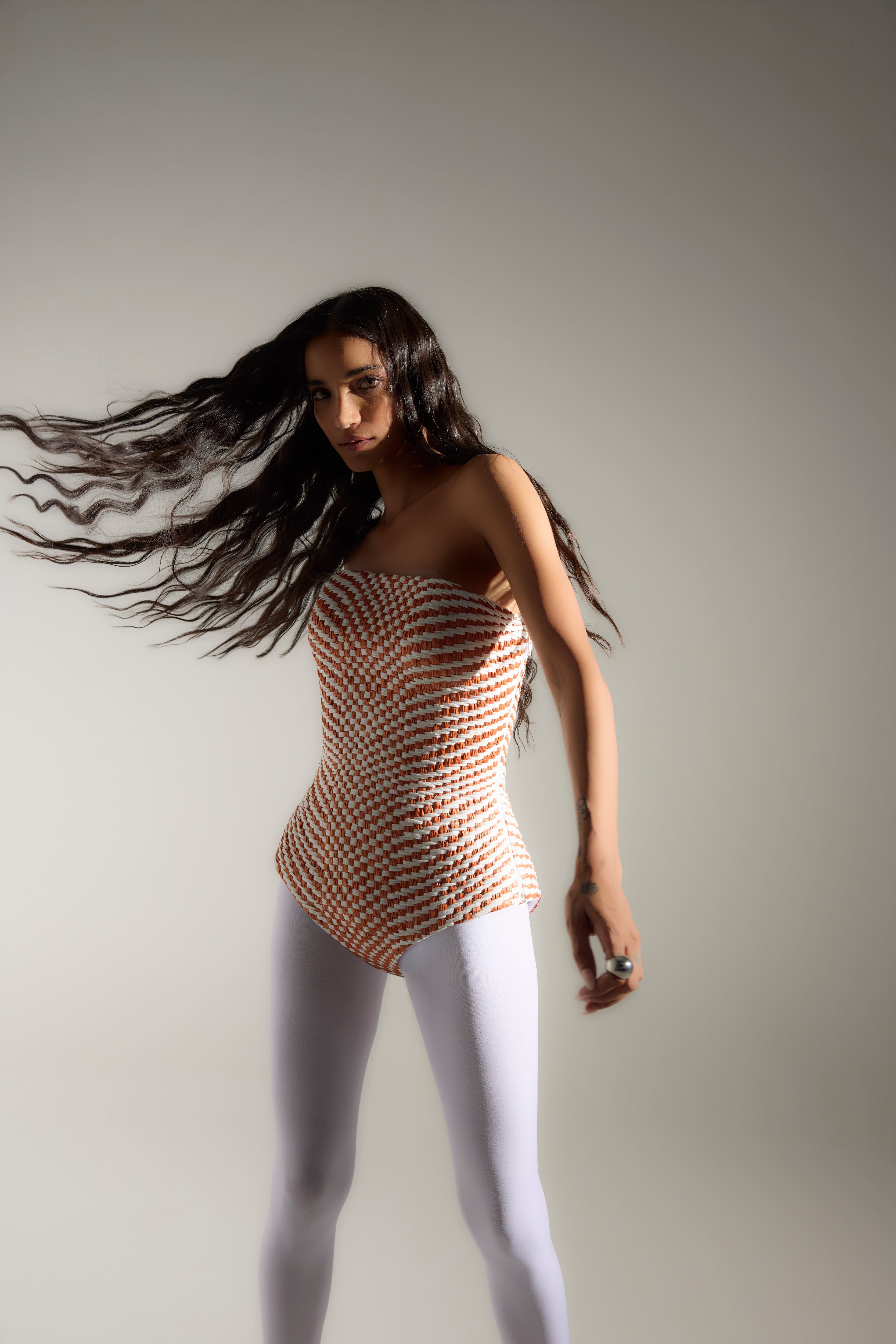 Woven Raffia Bodysuit with Detachable Cape