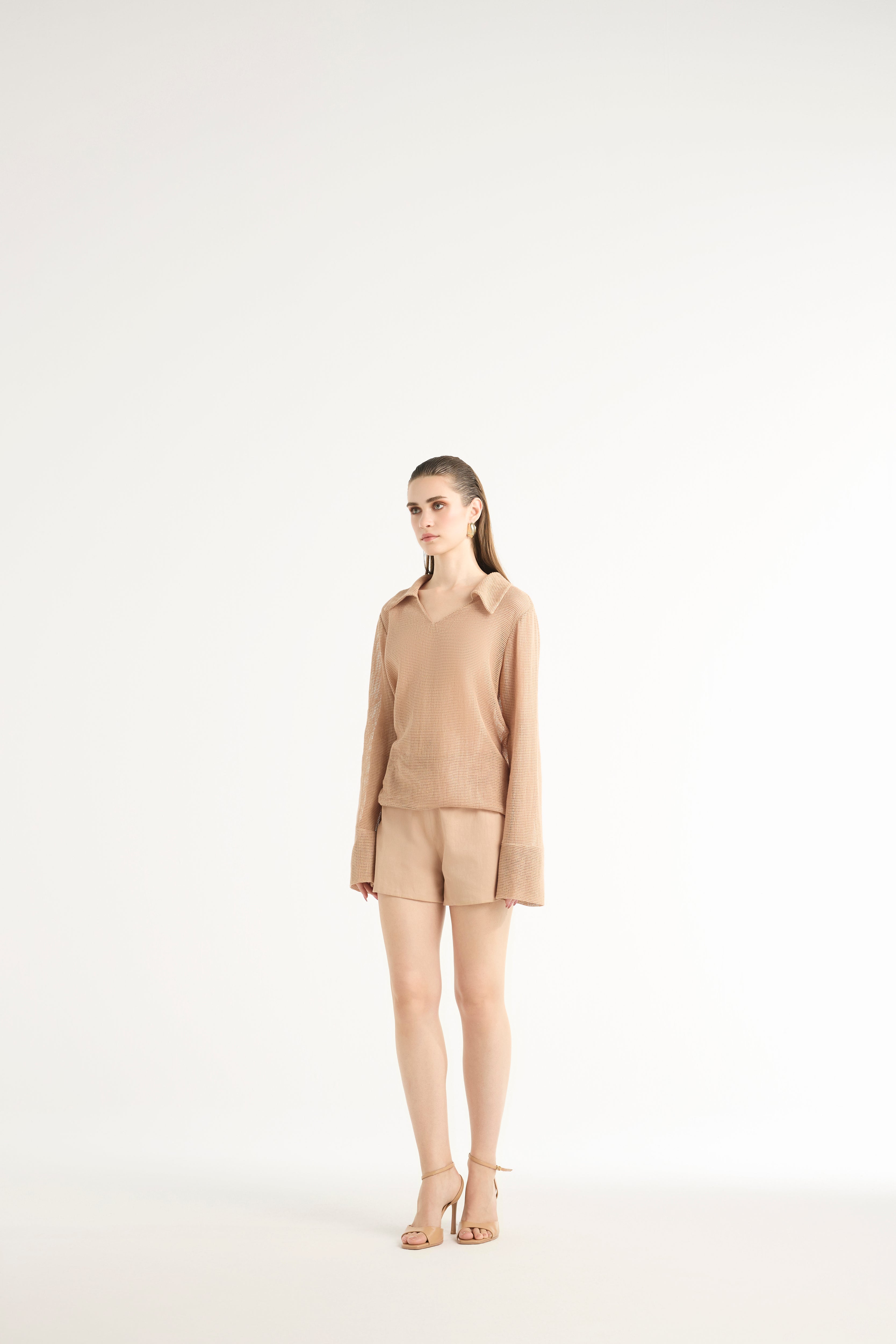 Mesh Oversized Shirt in Beige