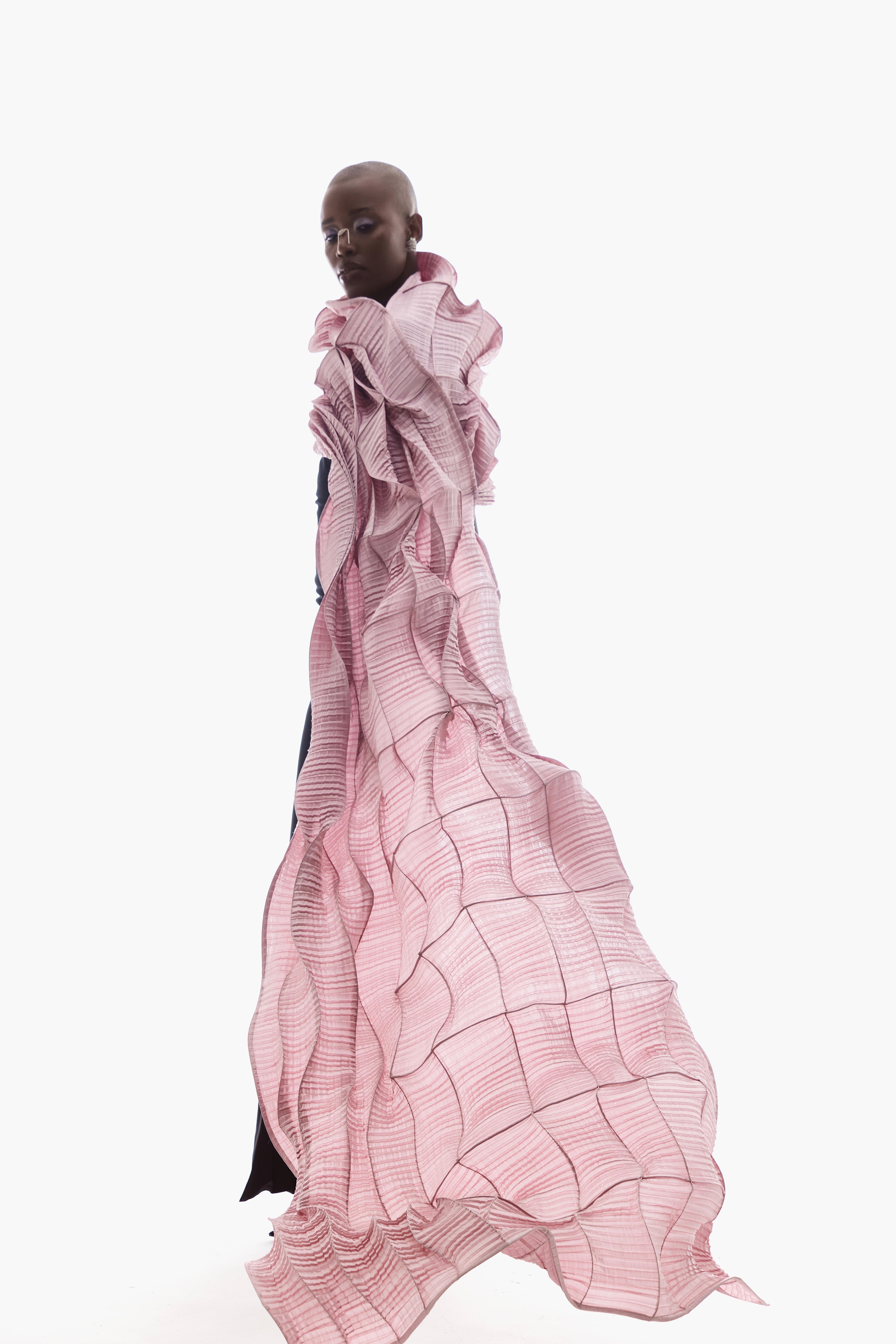 BANDEAU VELVET GOWN WITH DETACHABLE DRAPE