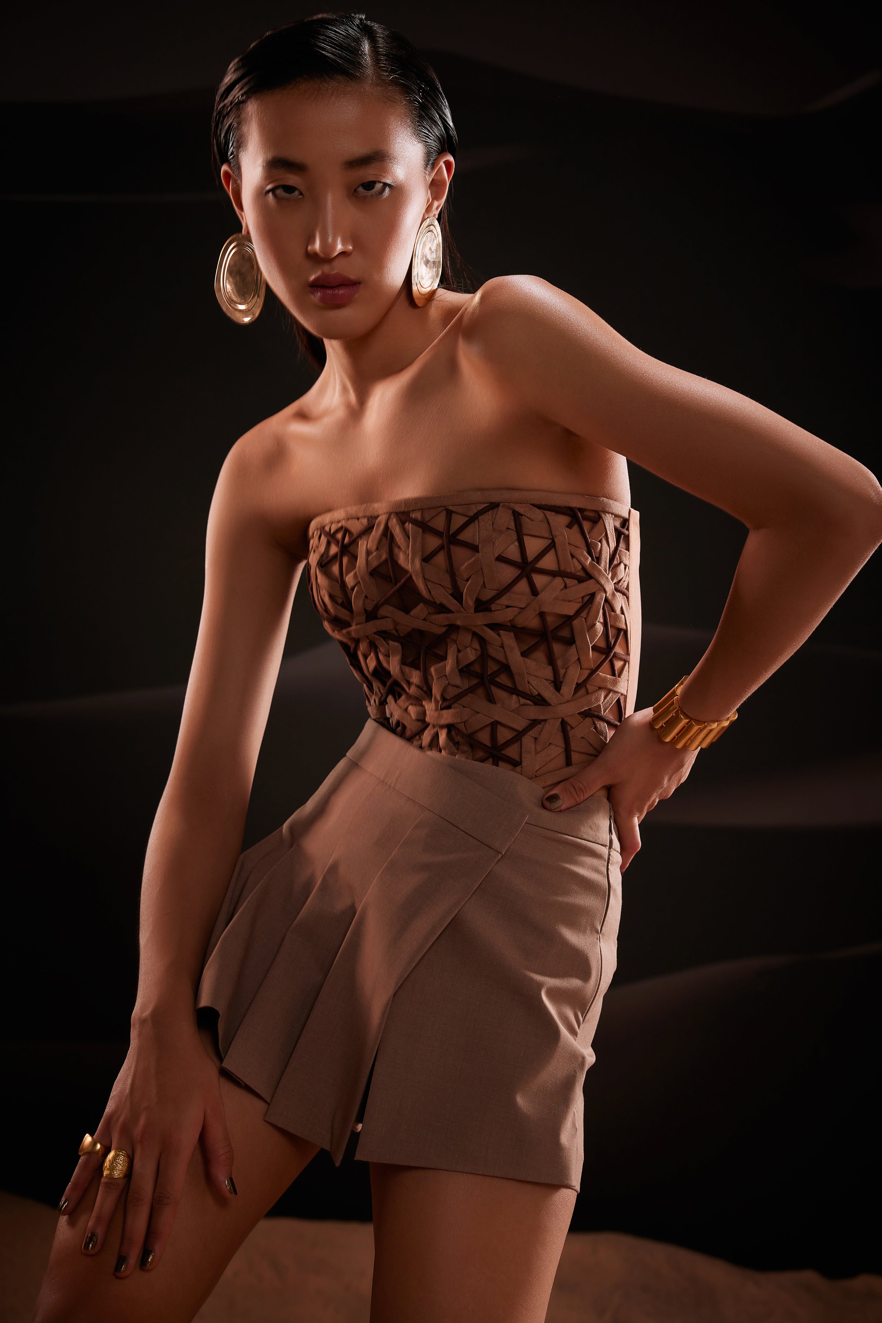 Geometric Woven Corset in Brown