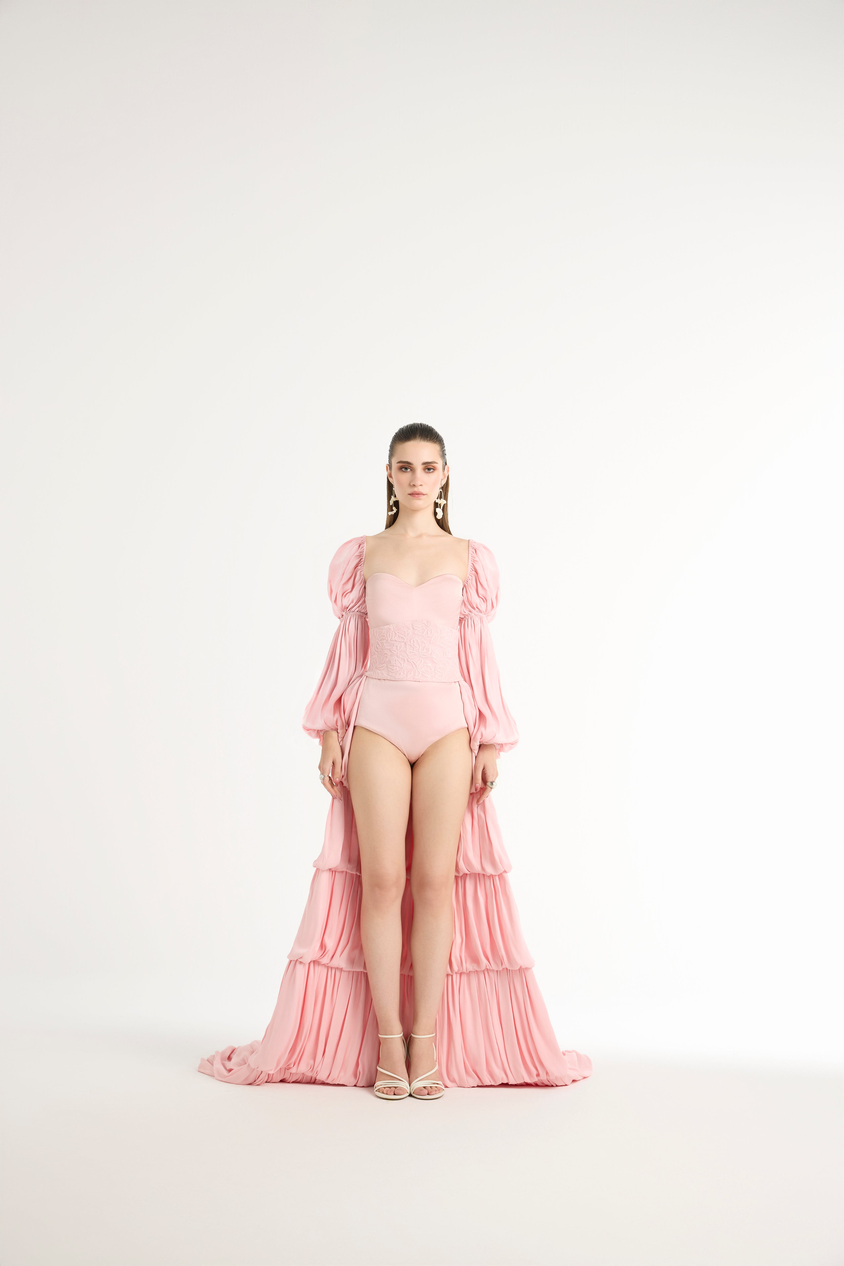 Marie Sleeves Bodysuit with Detachable Trail in Pink