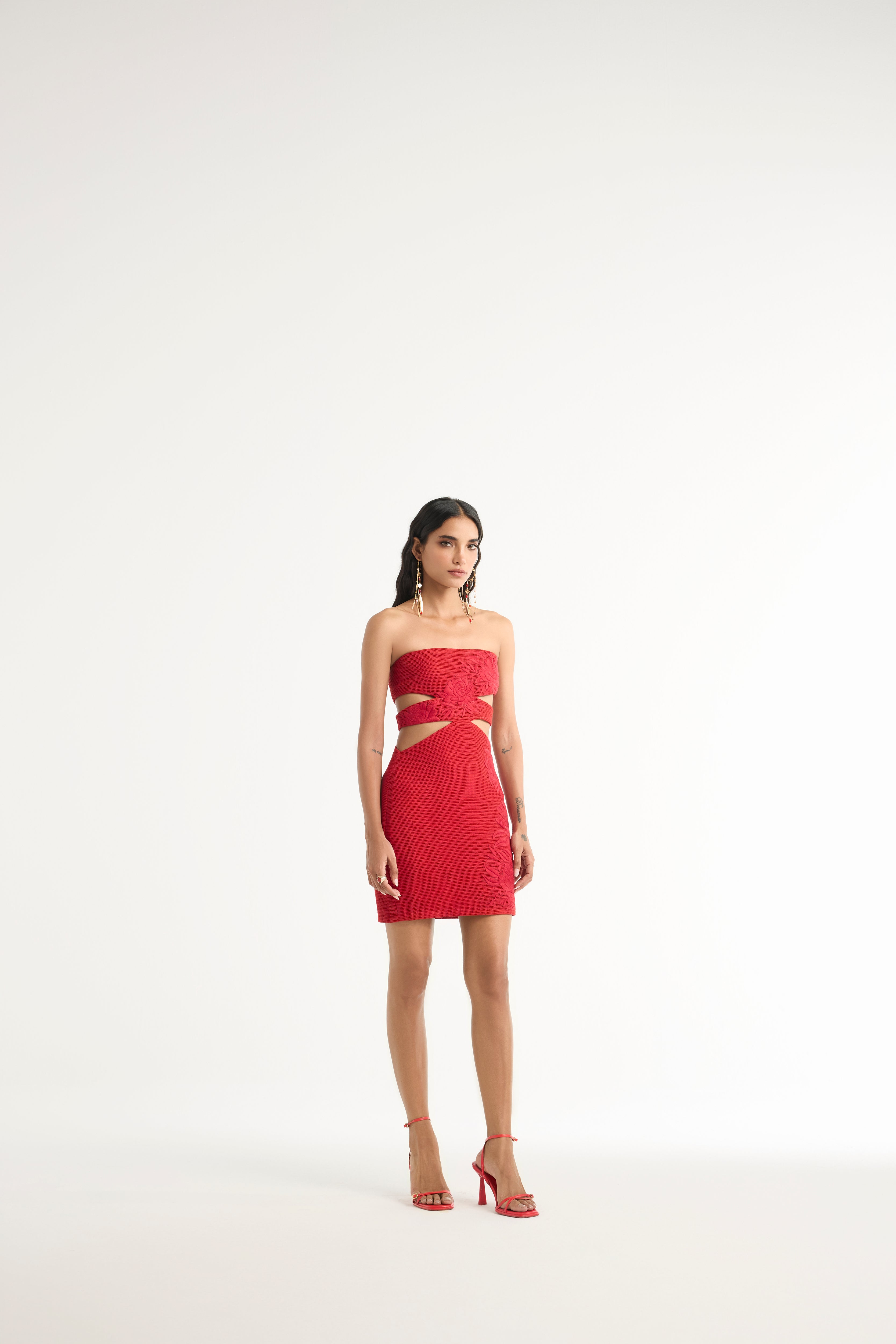 Mesh Bandeau Mini Dress in Red