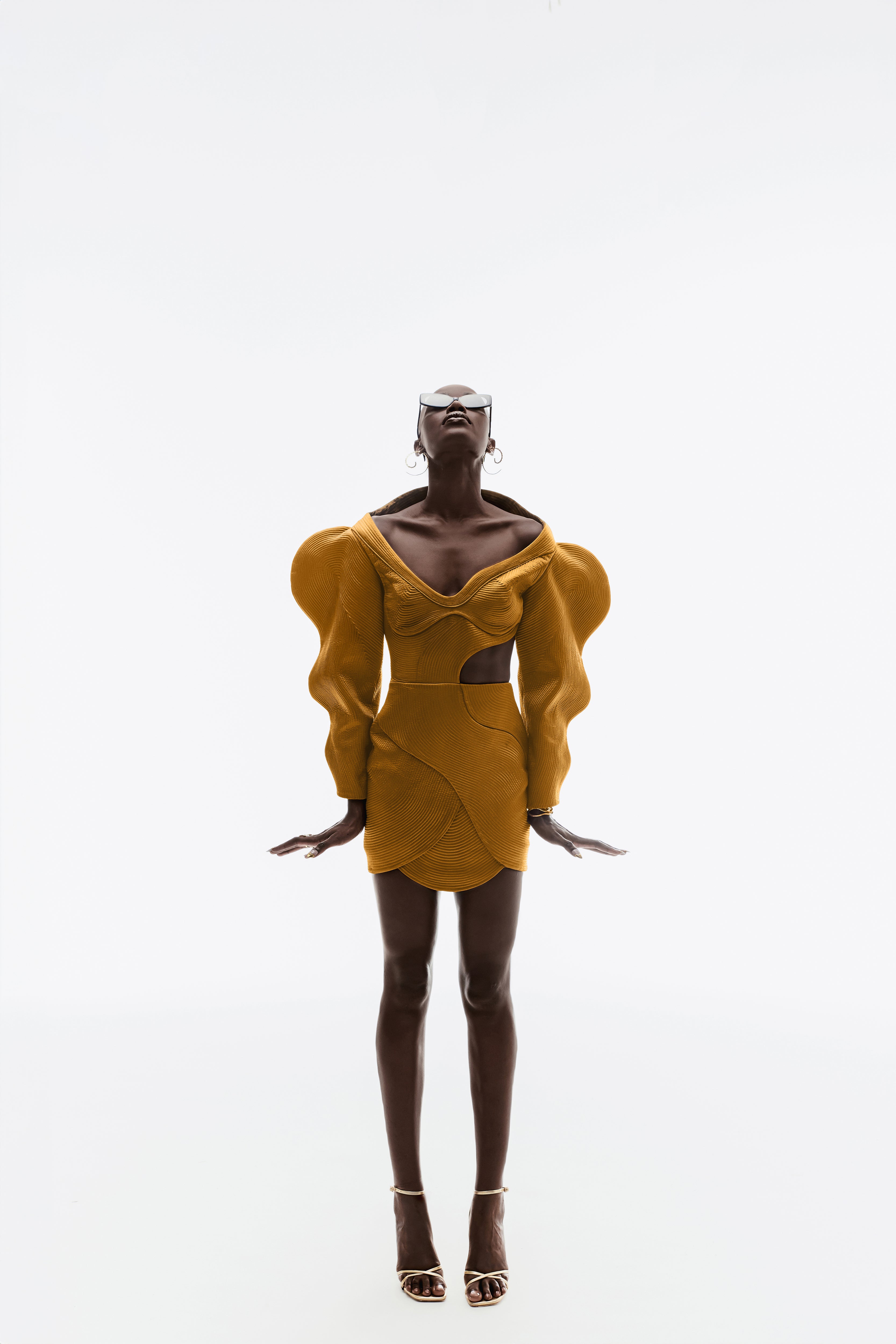 QUILTED SATIN MINI DRESS IN RUSTIC GOLD