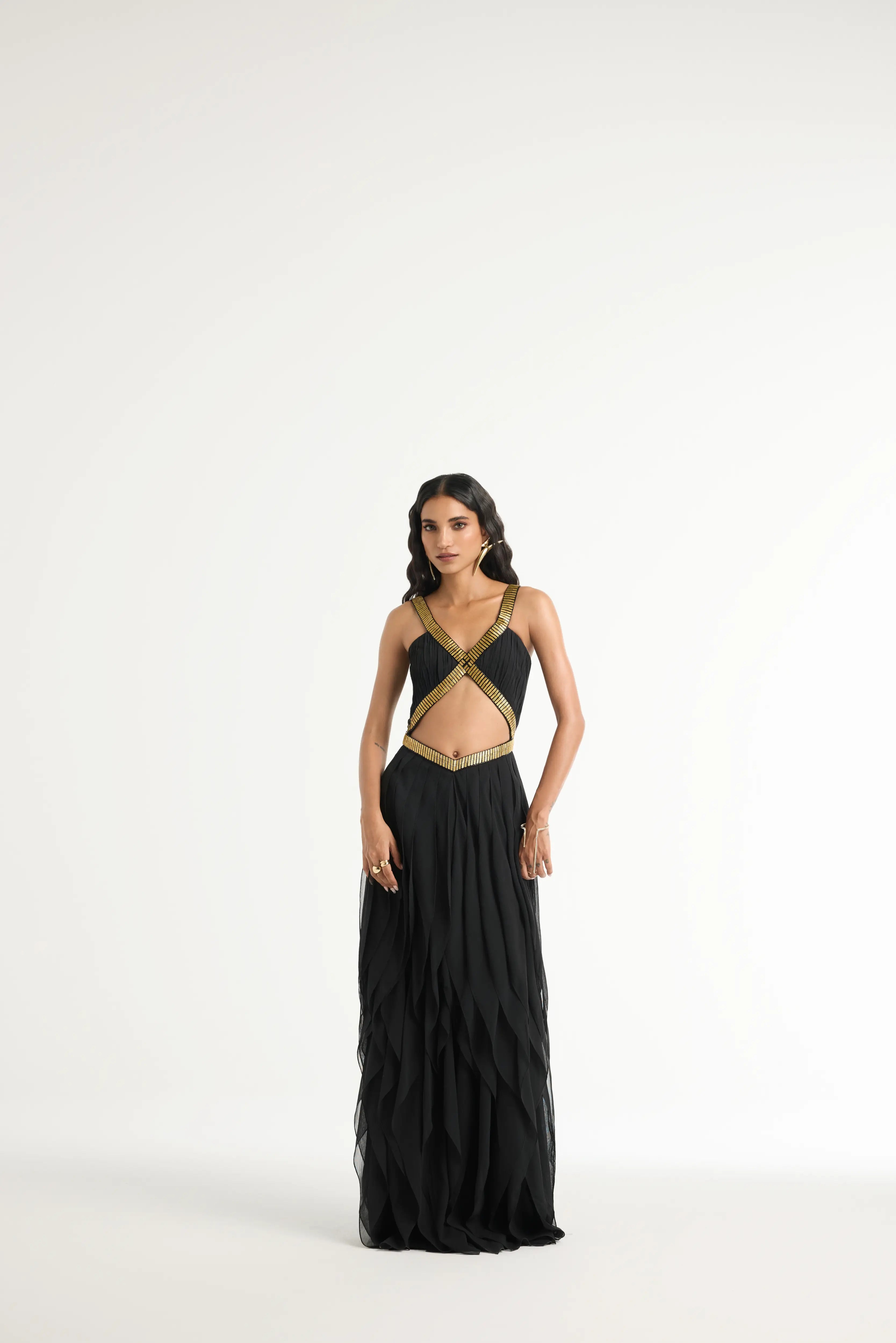 Embellished Ruffle Maxi in Black