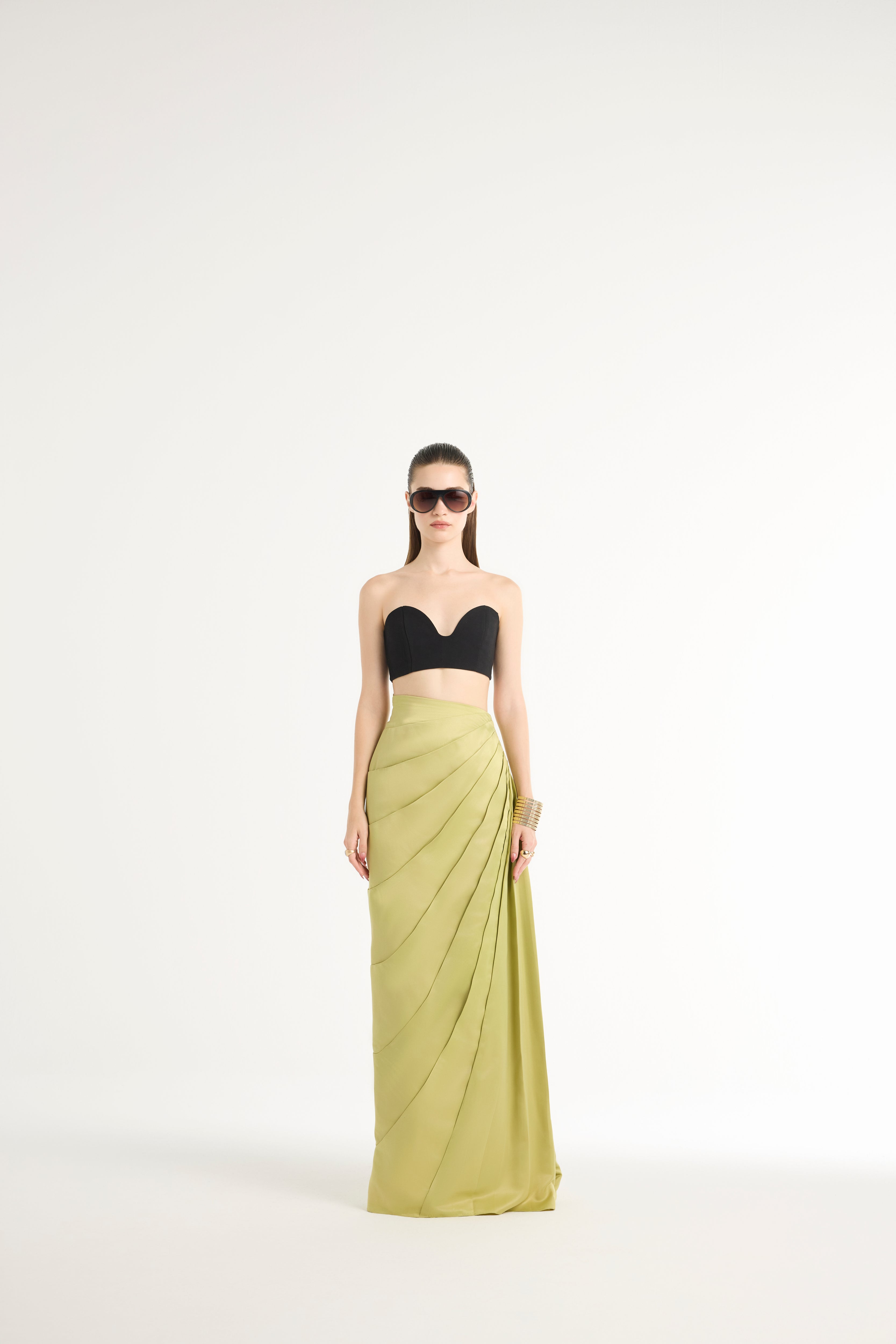 Paneled Maxi Skirt in Green