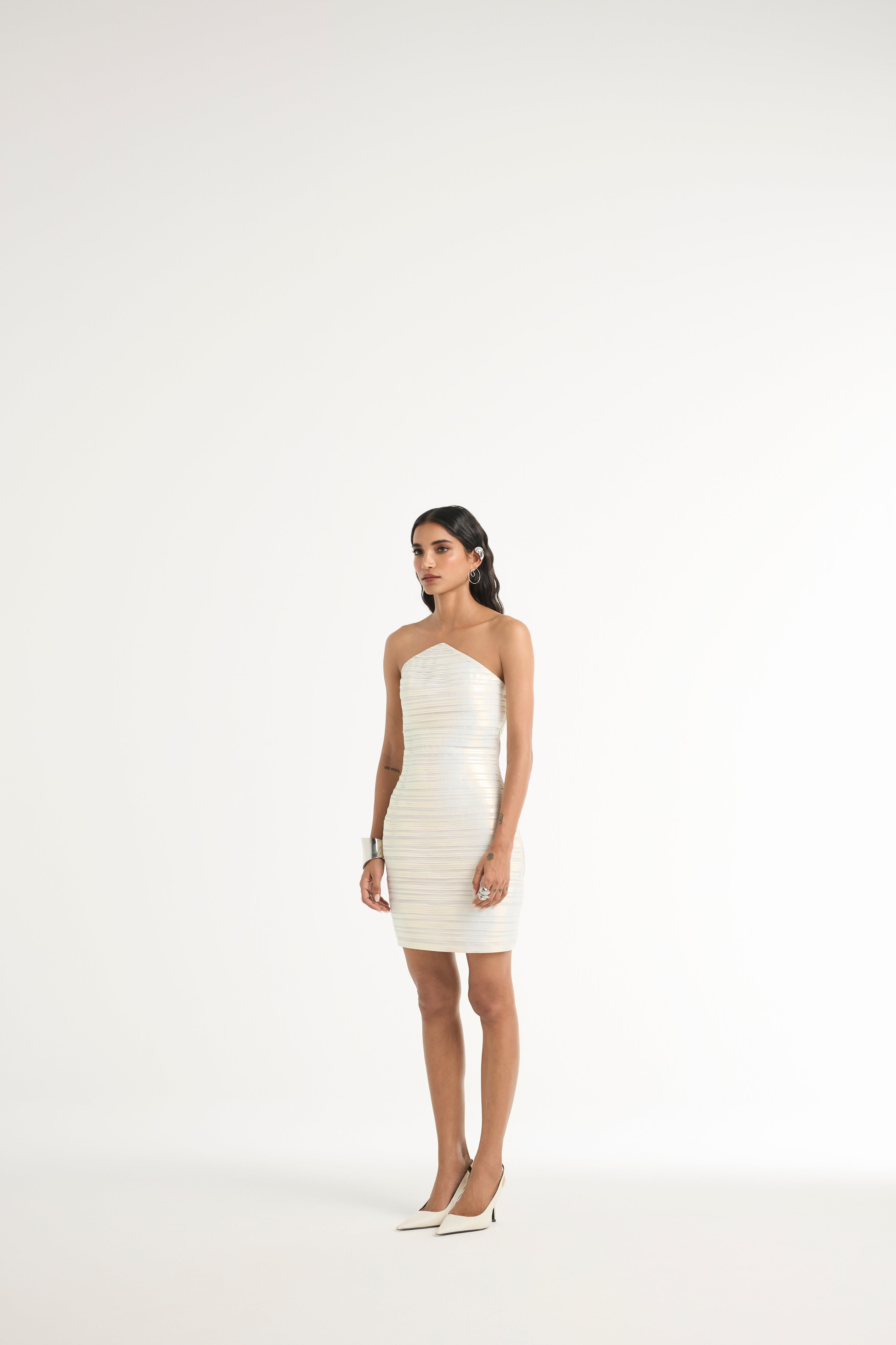 Bandeau Taped Mini Dress in White