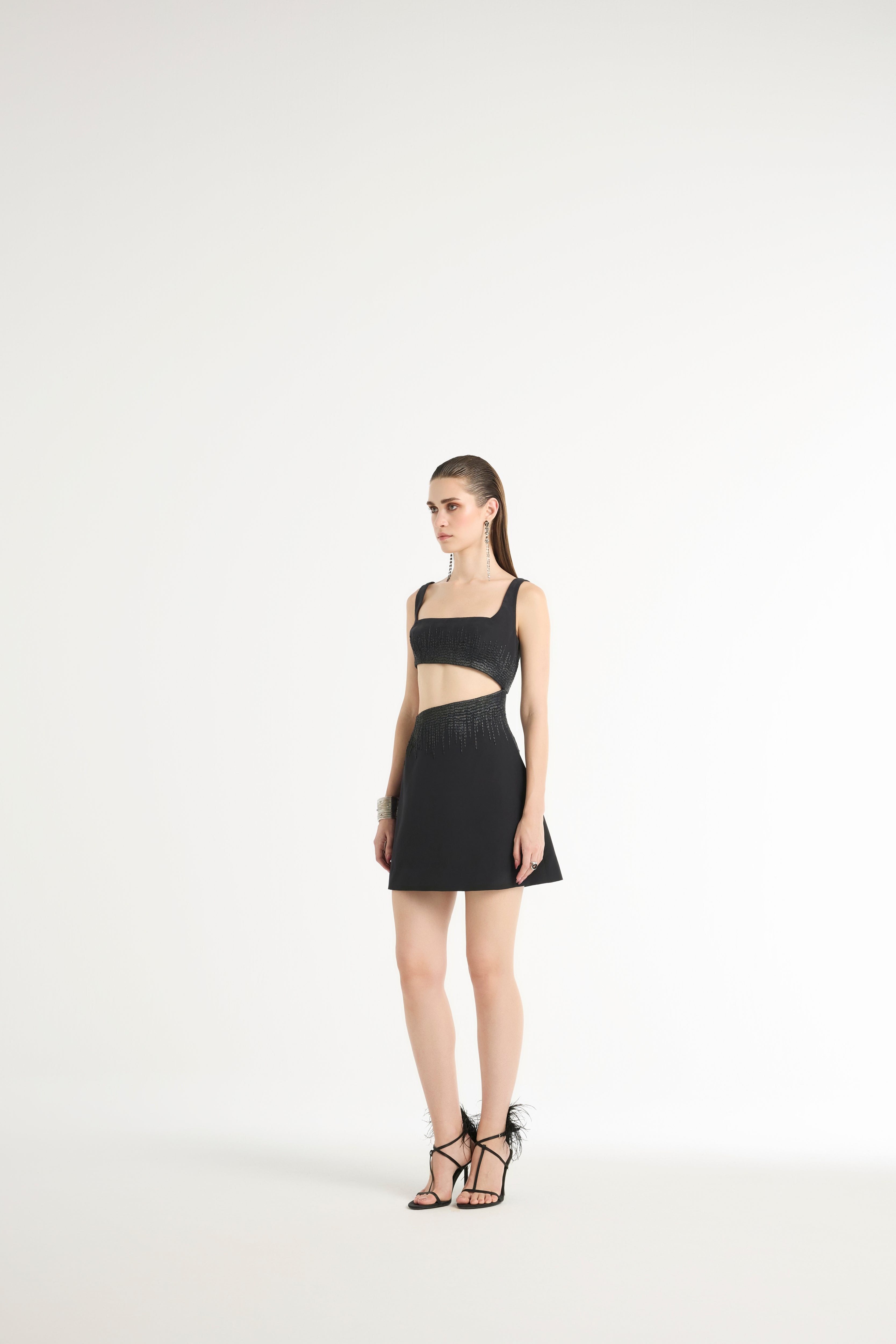 Raffia Mini Dress in Black
