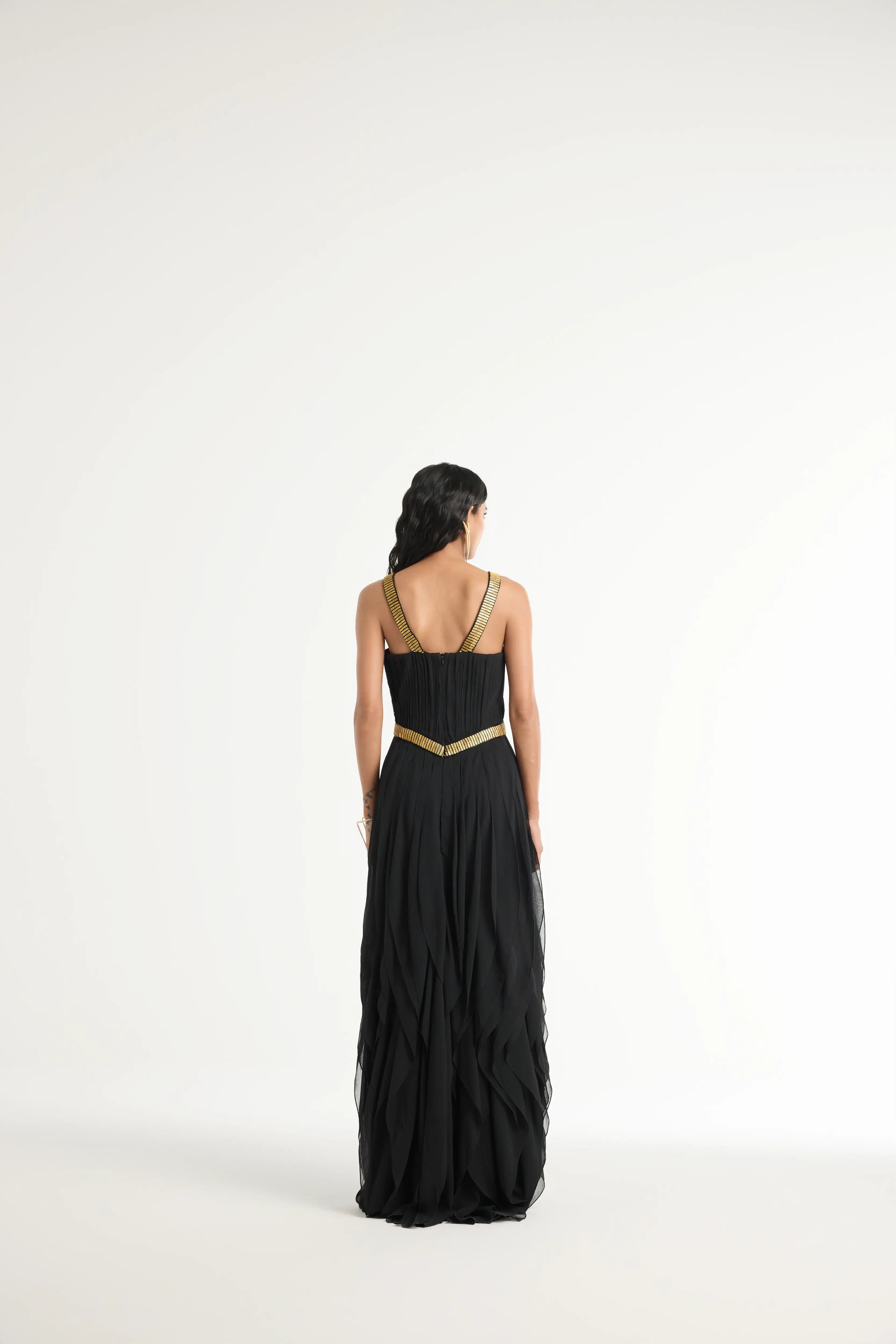 Embellished Ruffle Maxi in Black