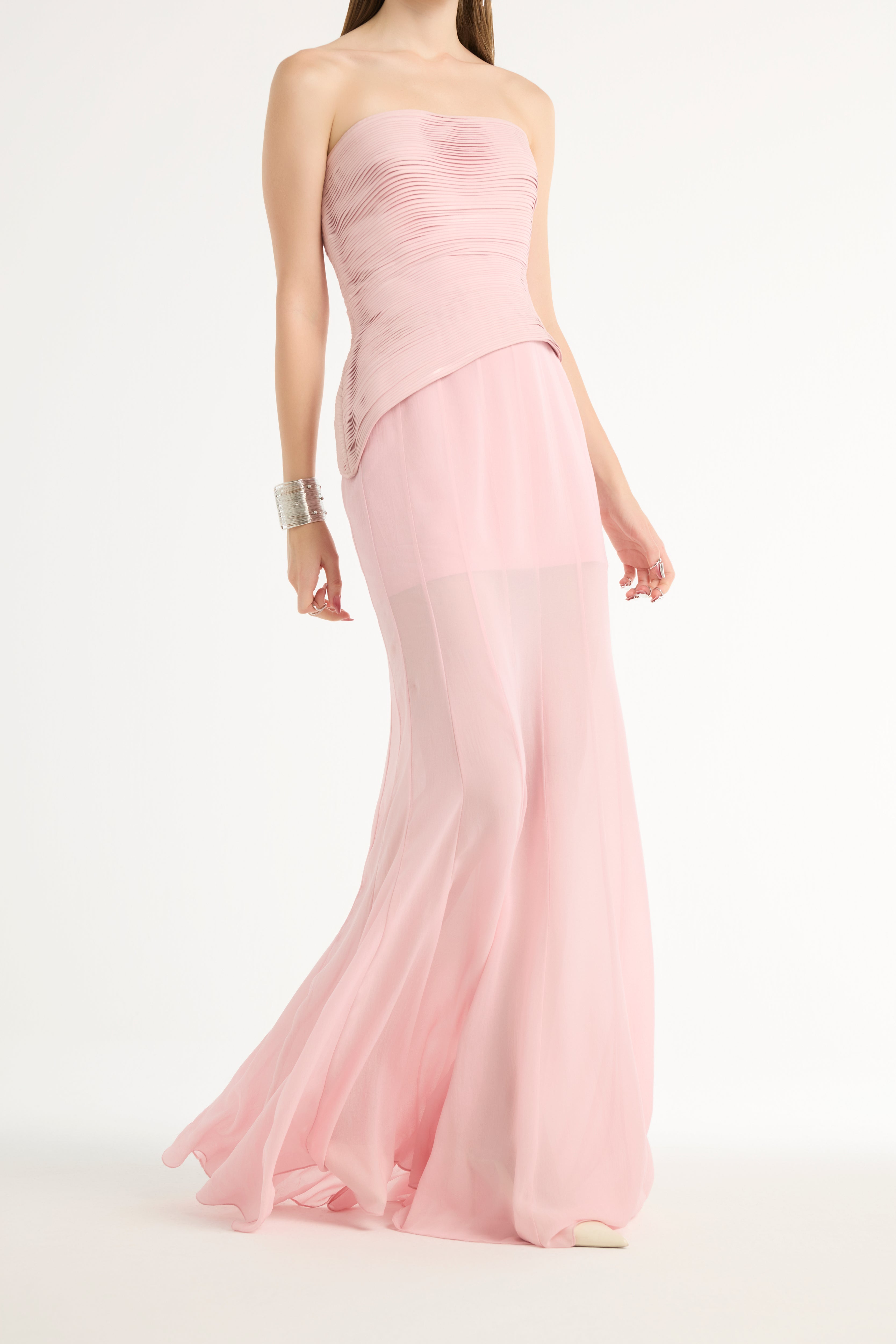 Semi-Sheer Paneled Skirt in Pink