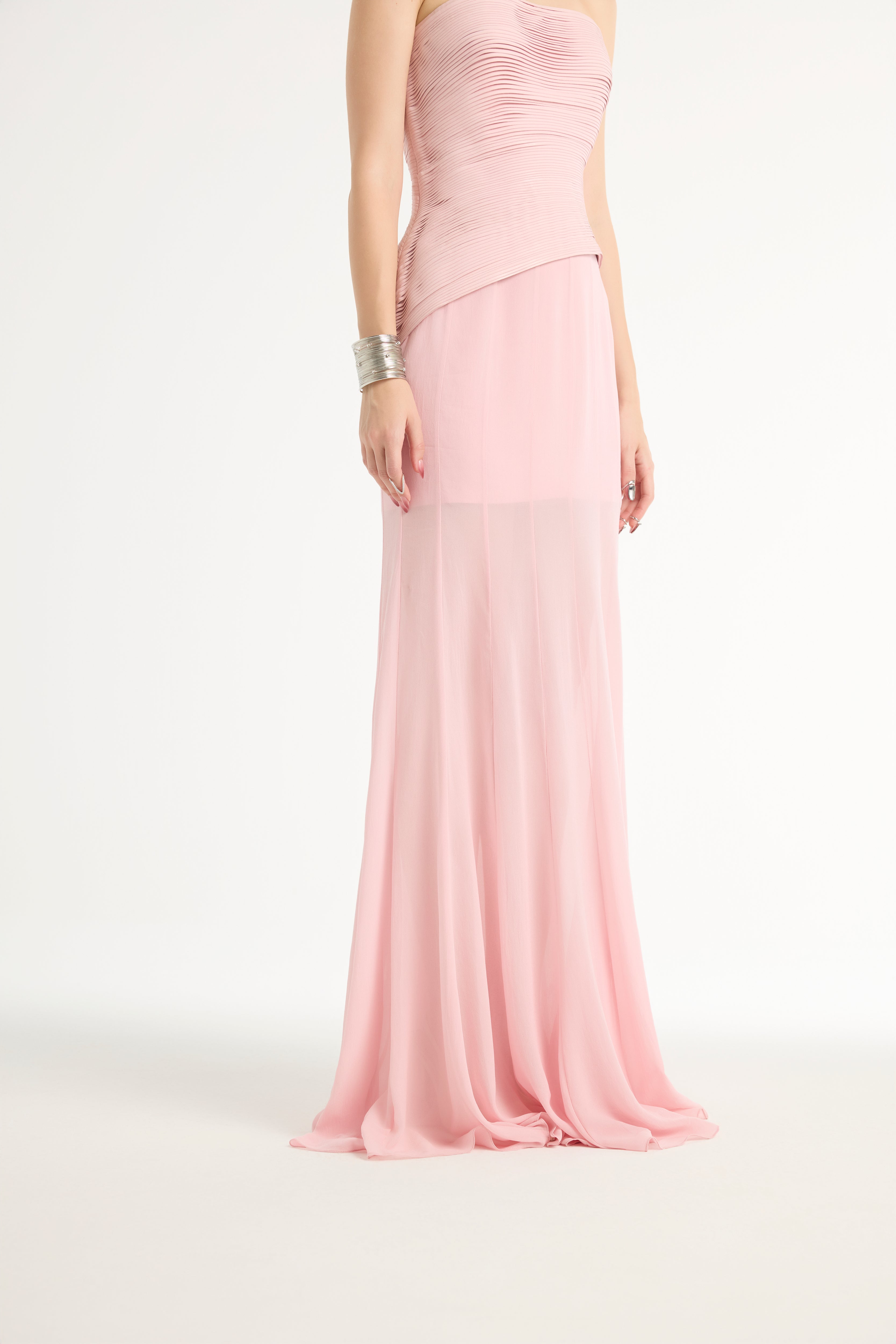 Semi-Sheer Paneled Skirt in Pink