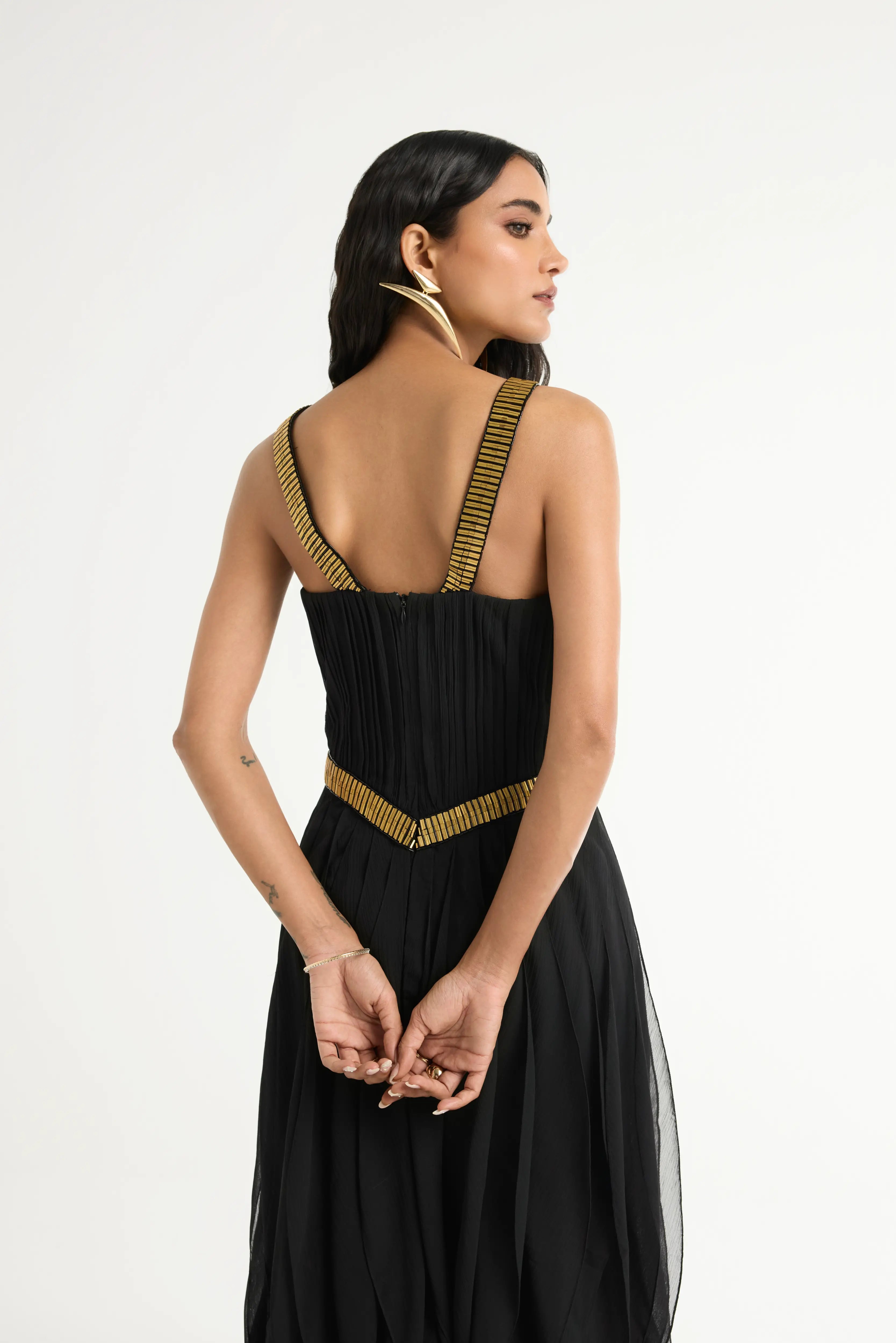 Embellished Ruffle Maxi in Black