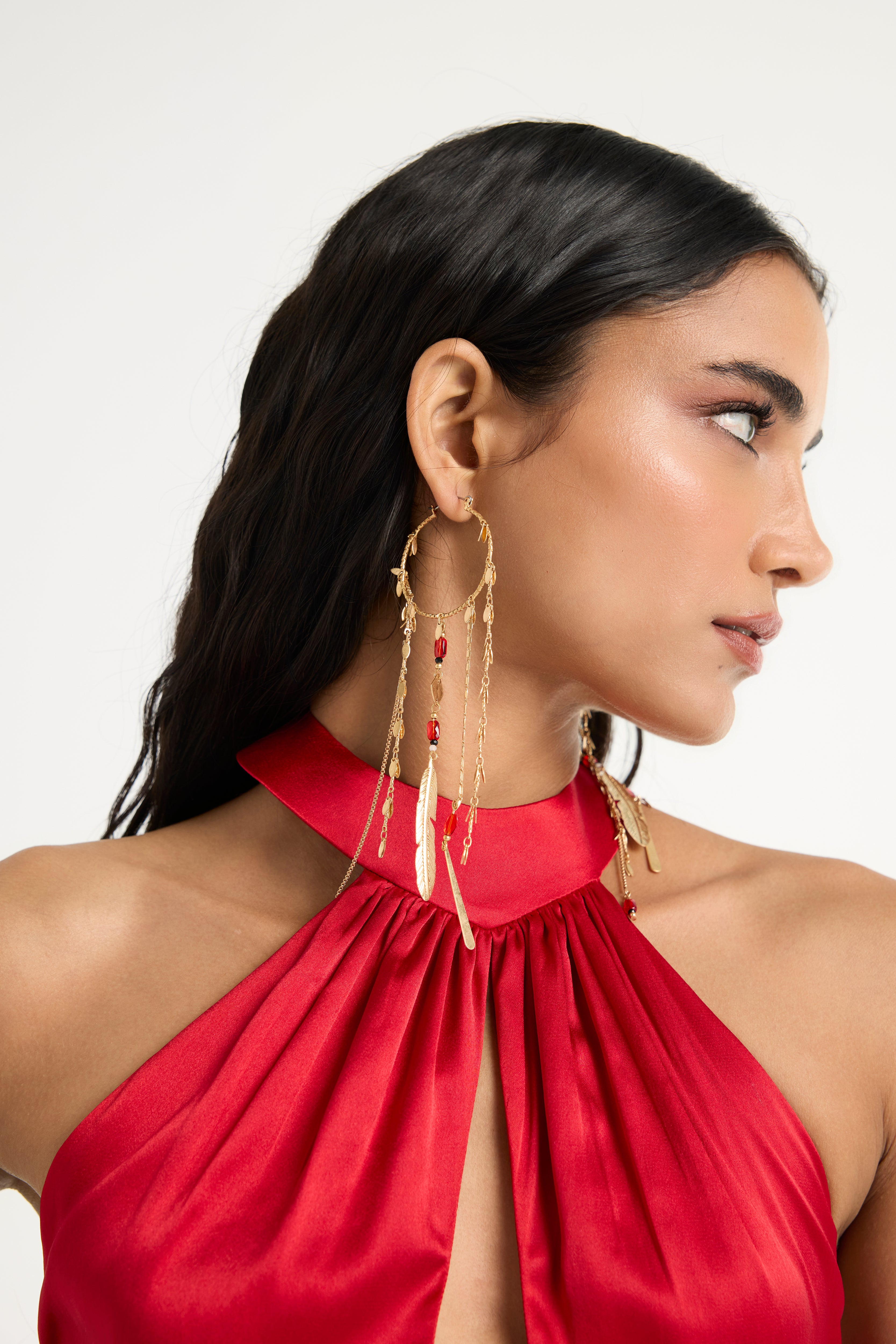 Gathered Halter Neck Top in Red