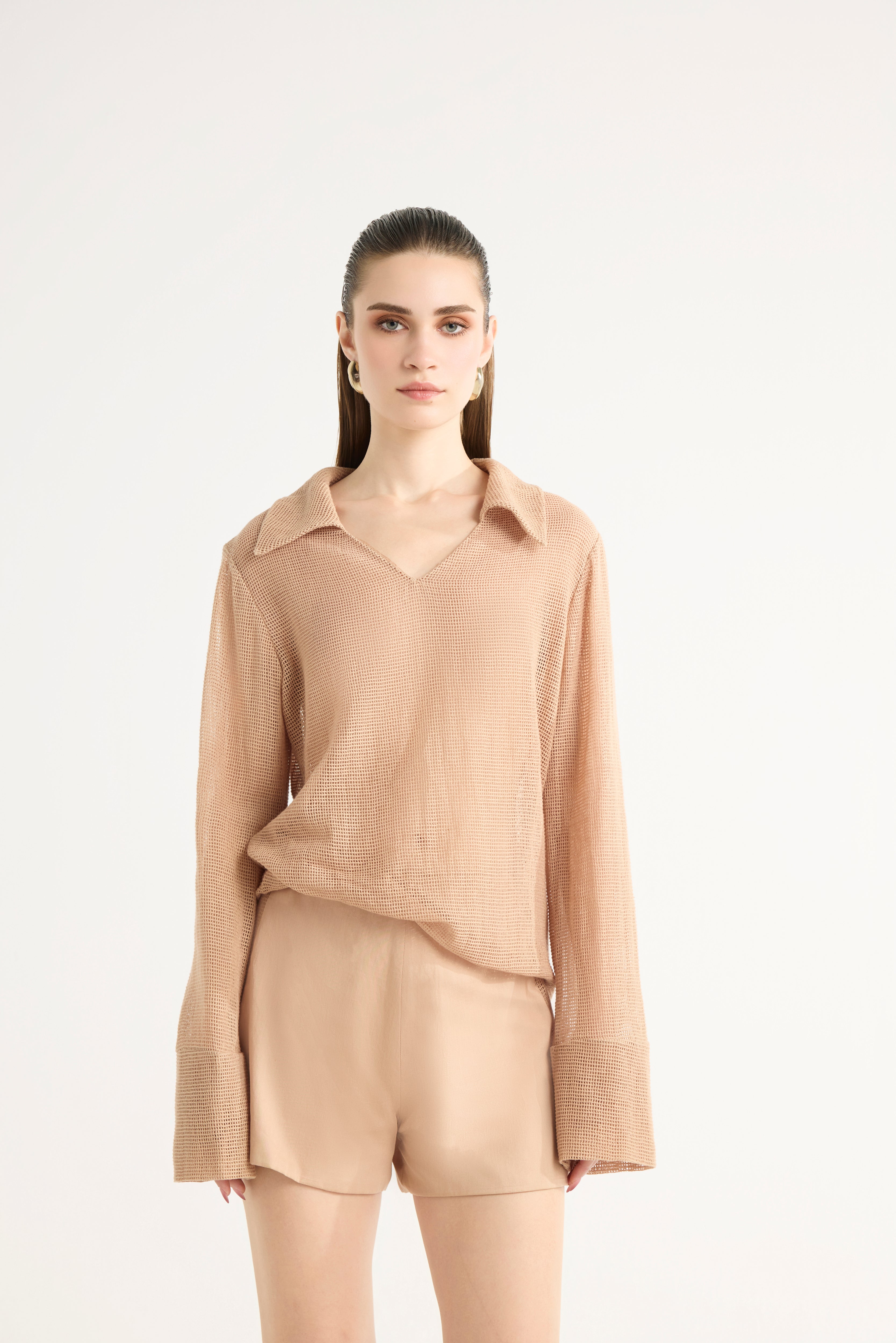 Paneled Summer Shorts in Beige