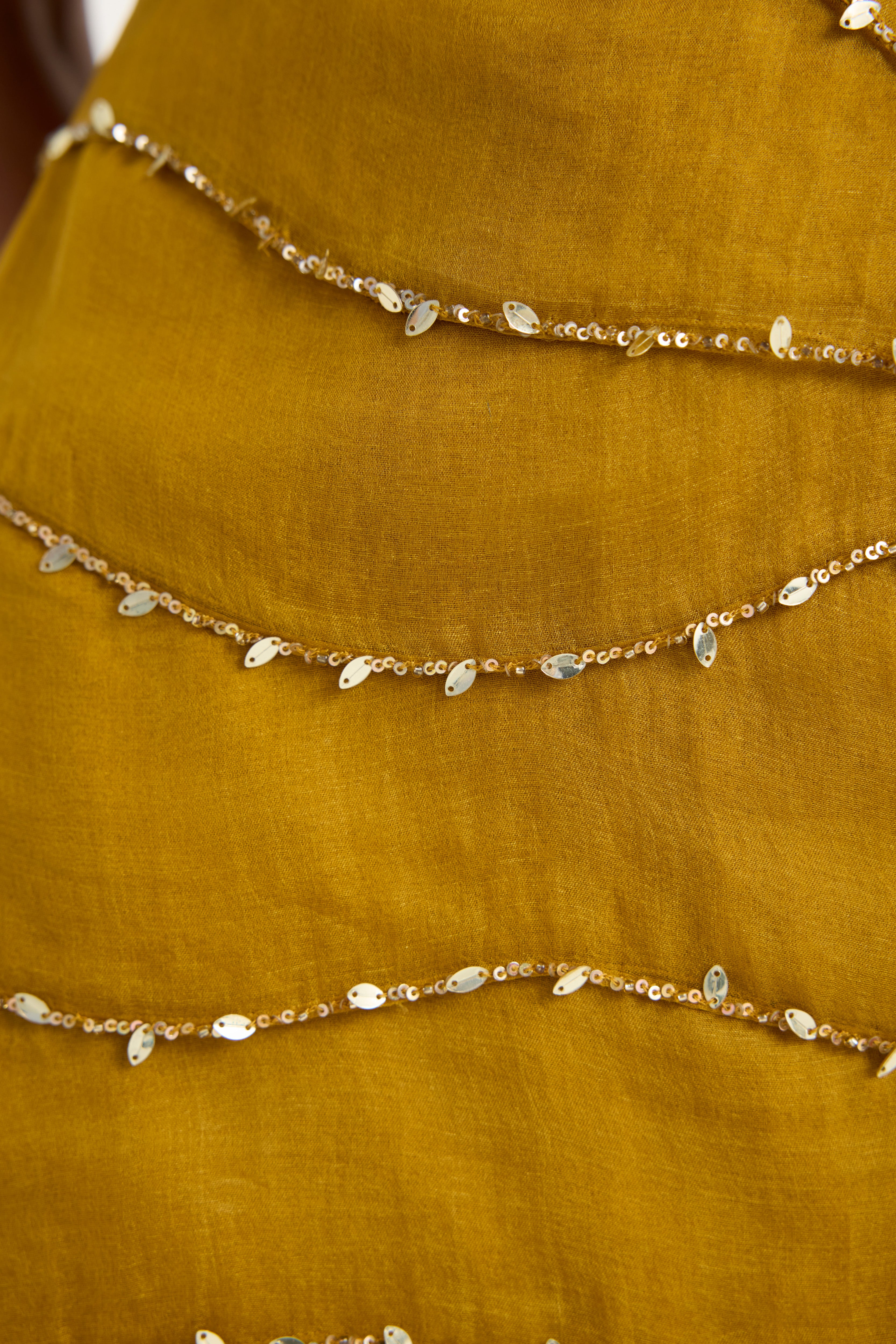 Embroidered Ruffle Skirt in Gold