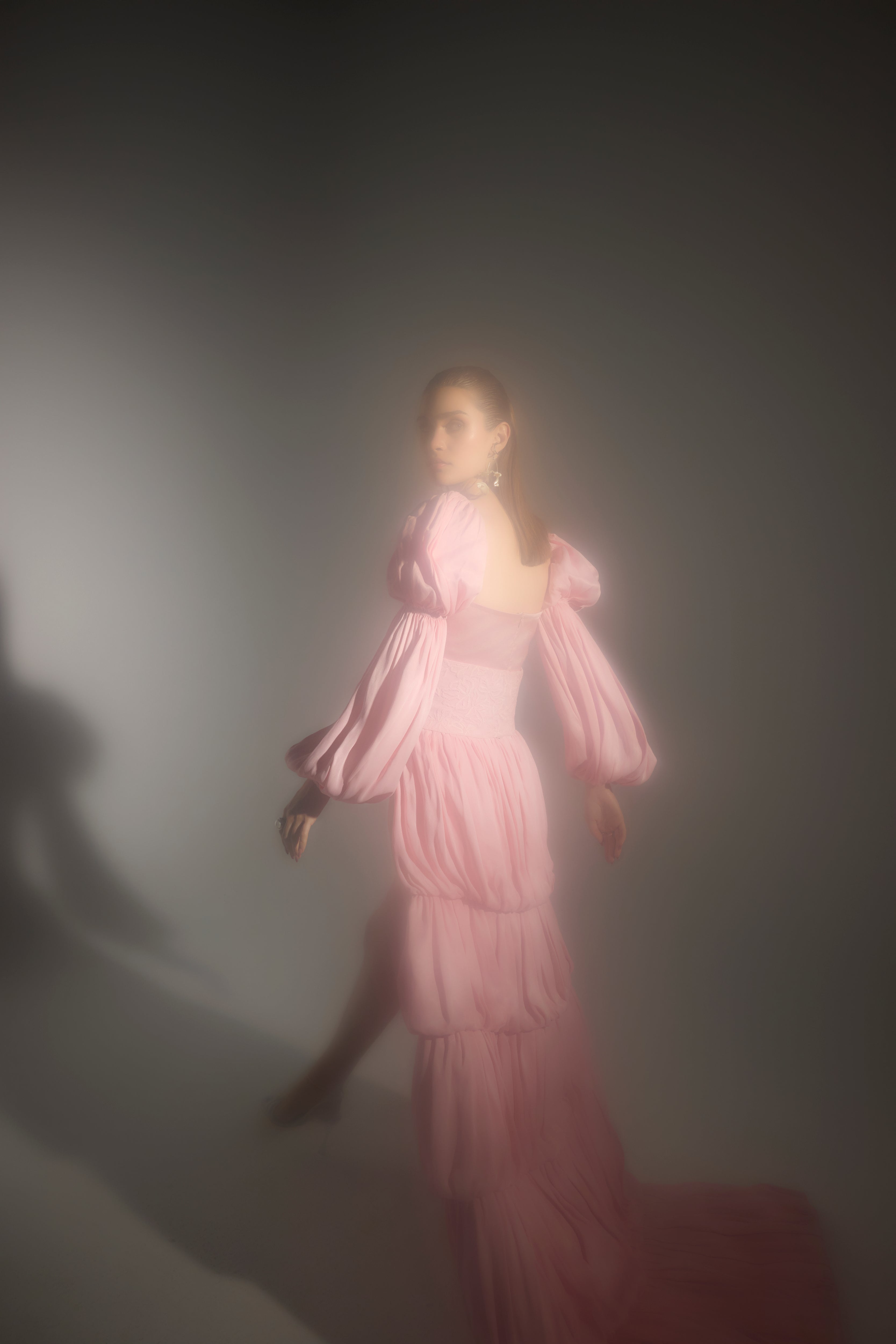 Marie Sleeves Bodysuit with Detachable Trail in Pink