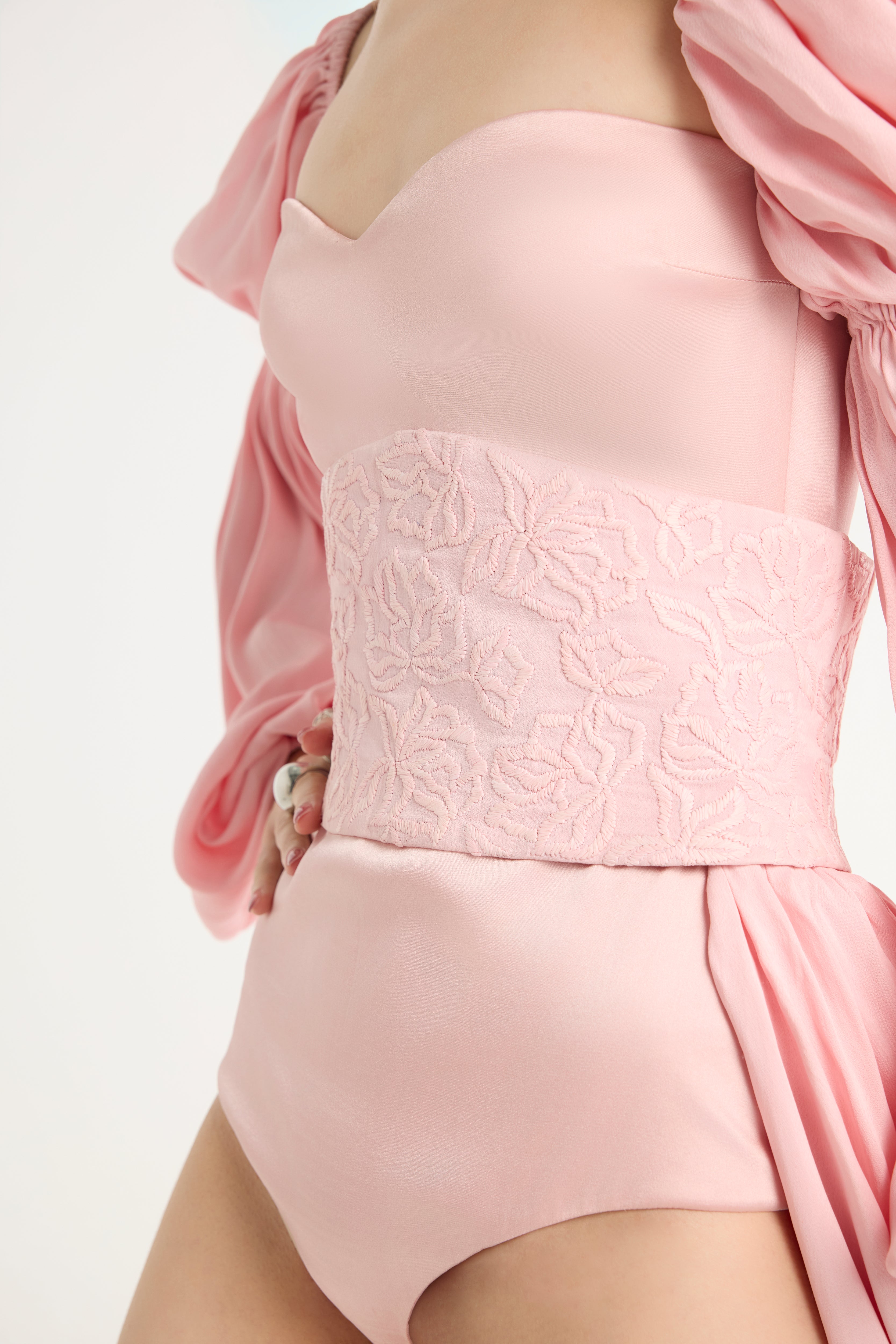 Marie Sleeves Bodysuit with Detachable Trail in Pink