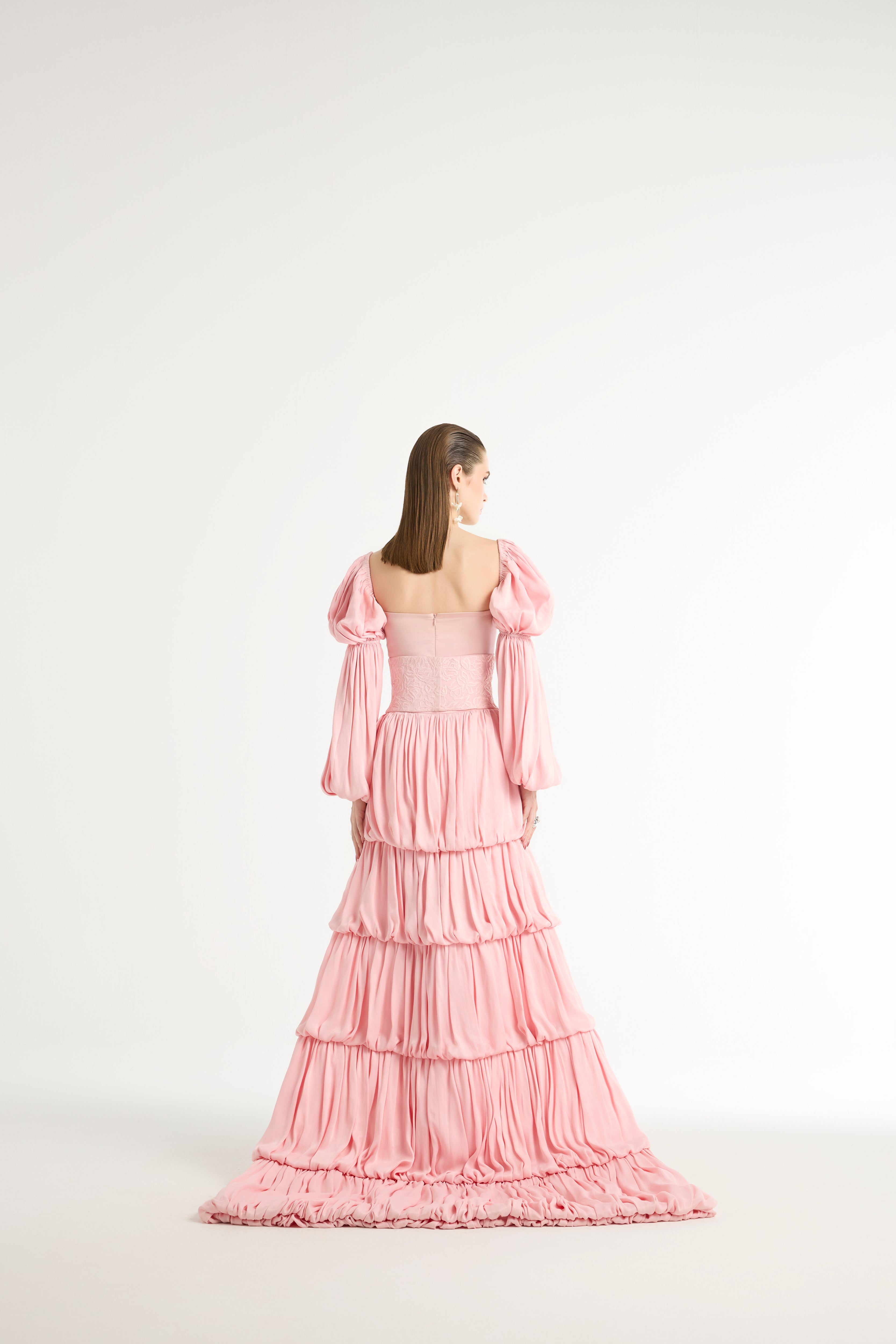 Marie Sleeves Bodysuit with Detachable Trail in Pink