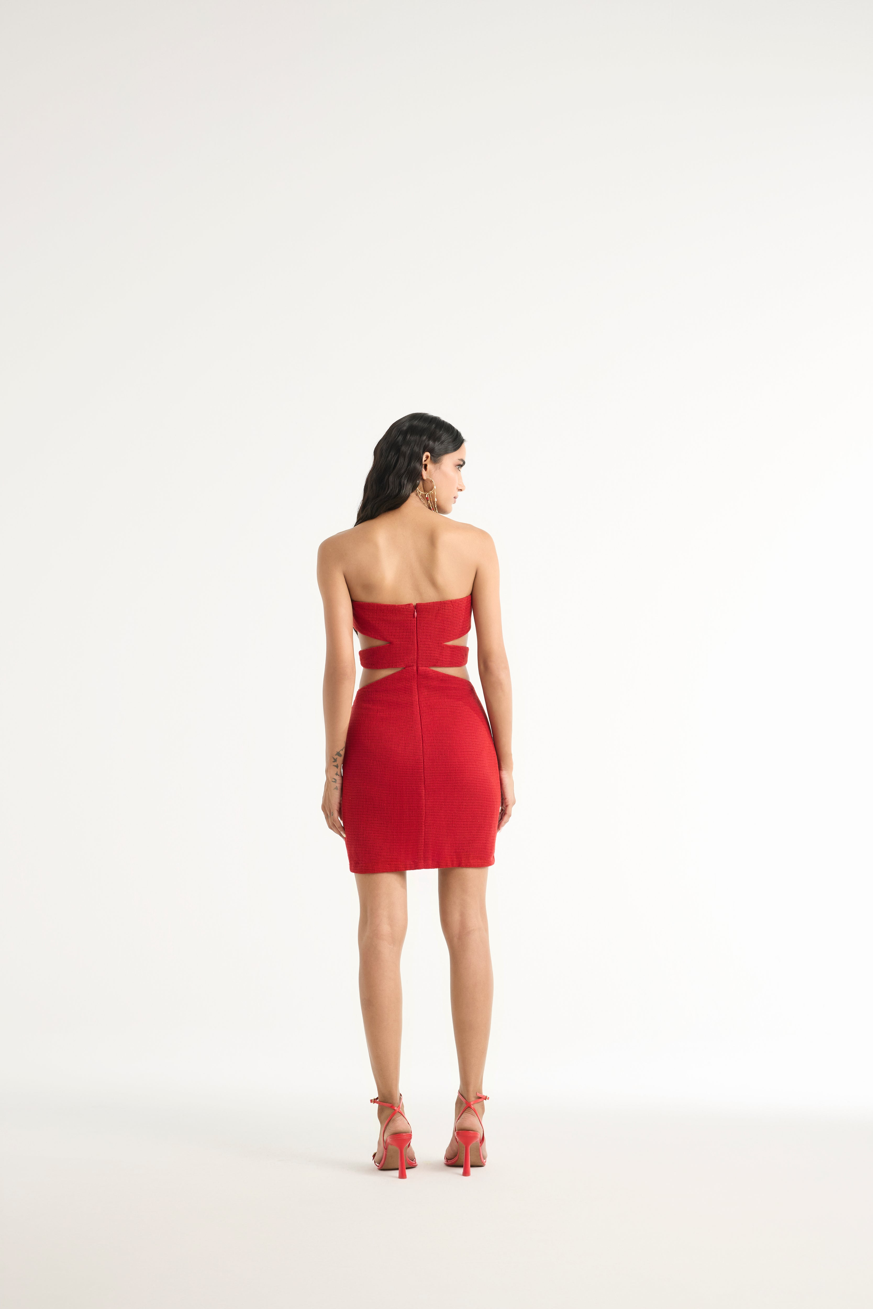 Mesh Bandeau Mini Dress in Red