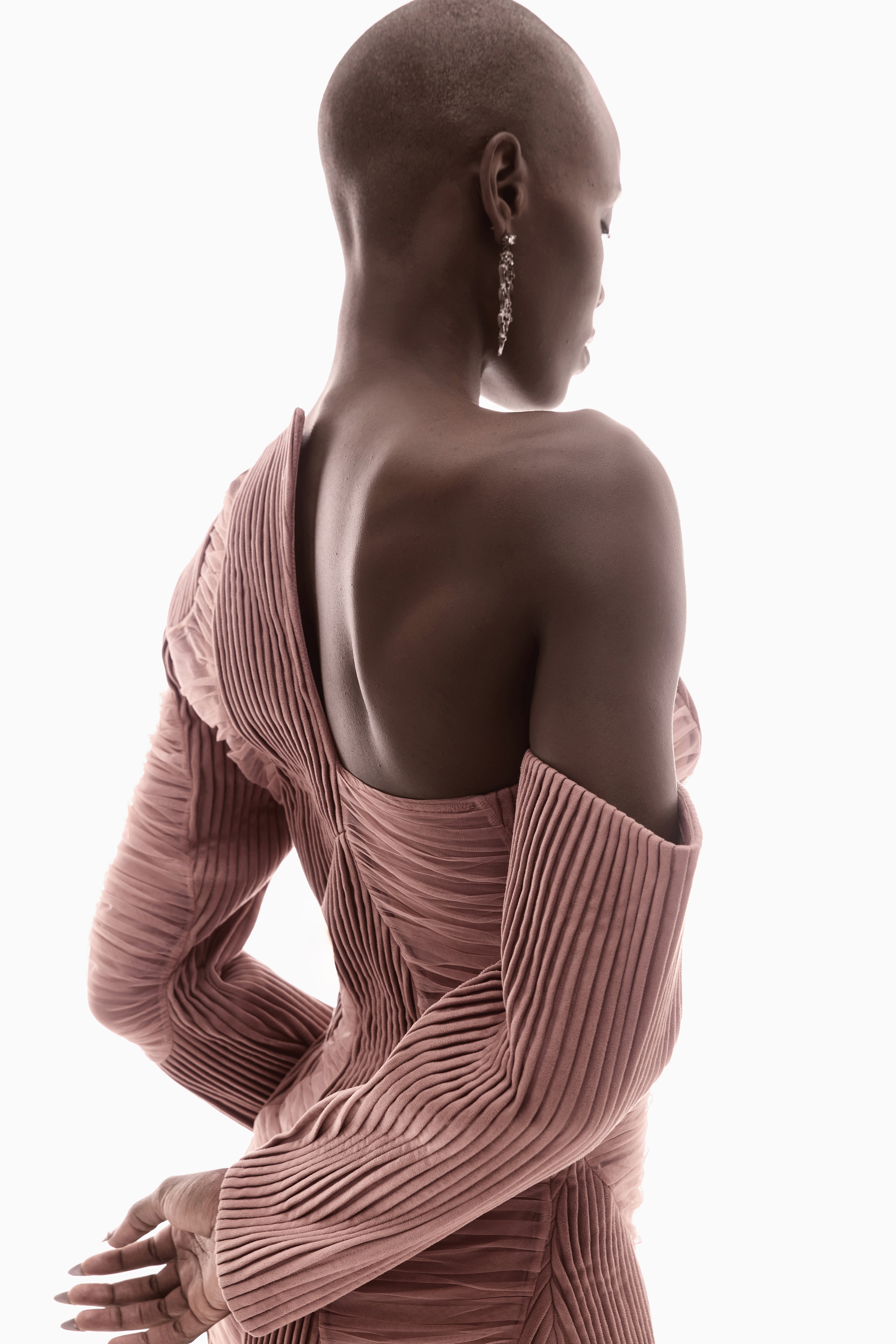 ONE-SHOULDER PLEATED AND RUCHED MINI DRESS IN PEACH