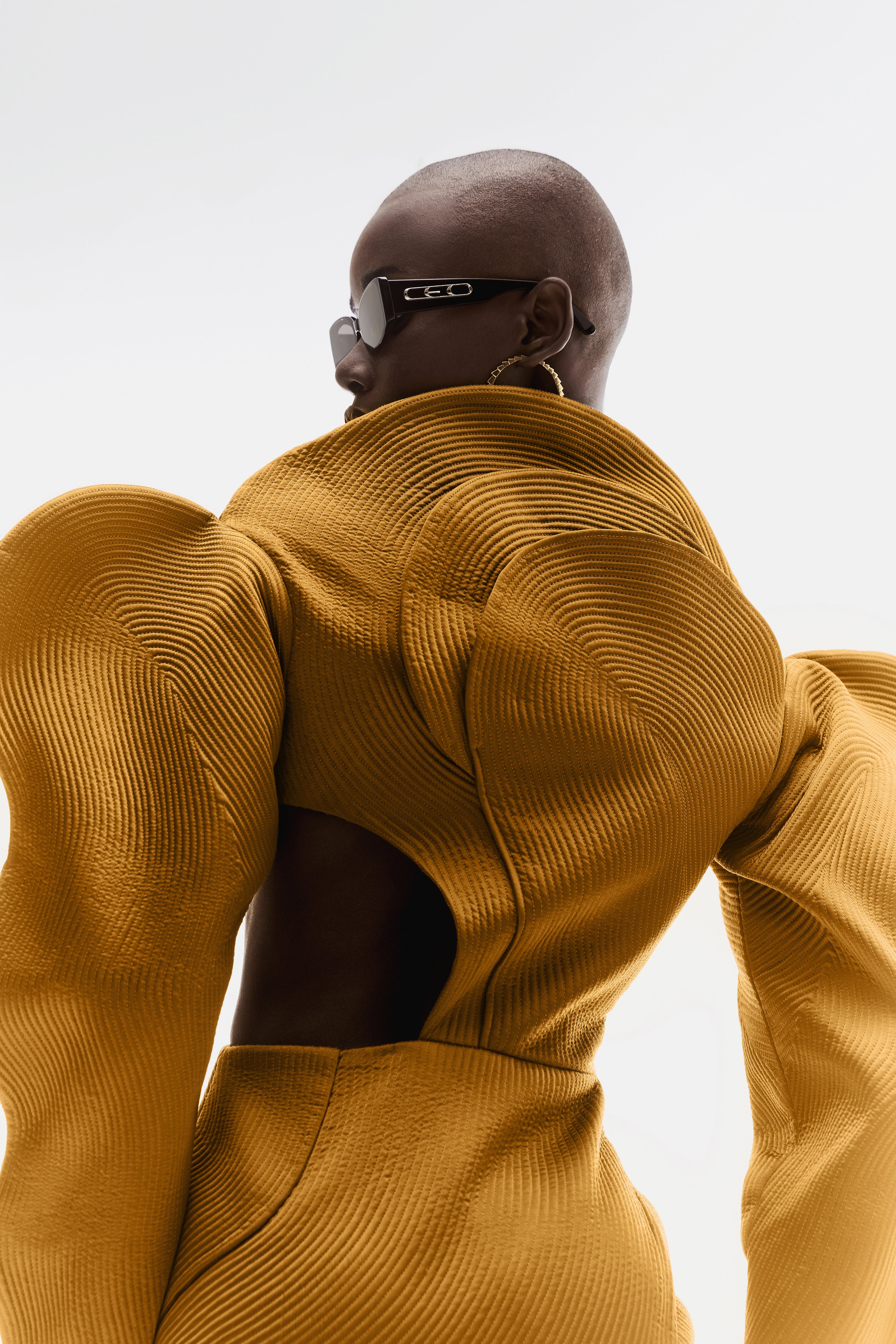 QUILTED SATIN MINI DRESS IN RUSTIC GOLD