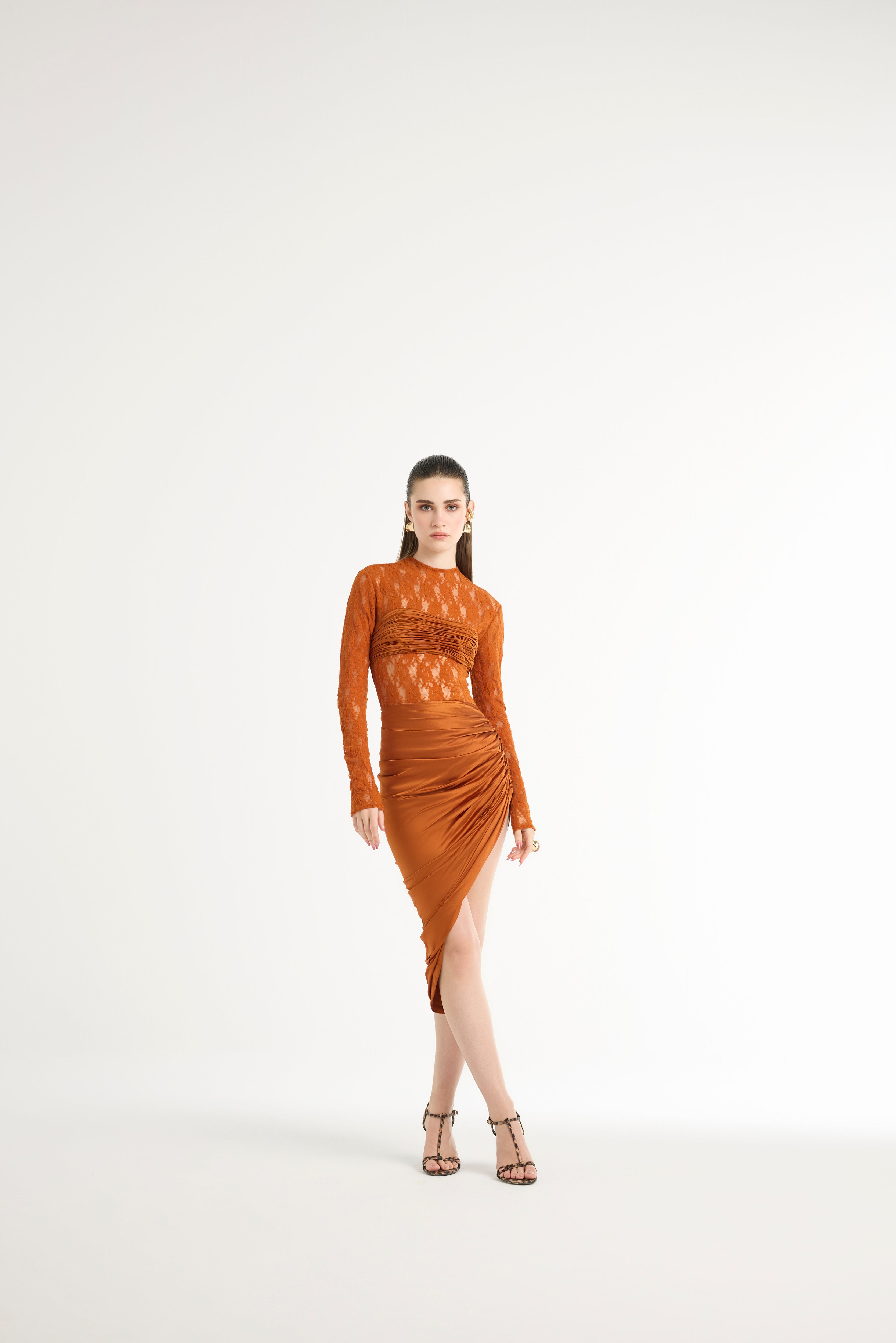Asymmetrical Draped Midi Skirt in Orange